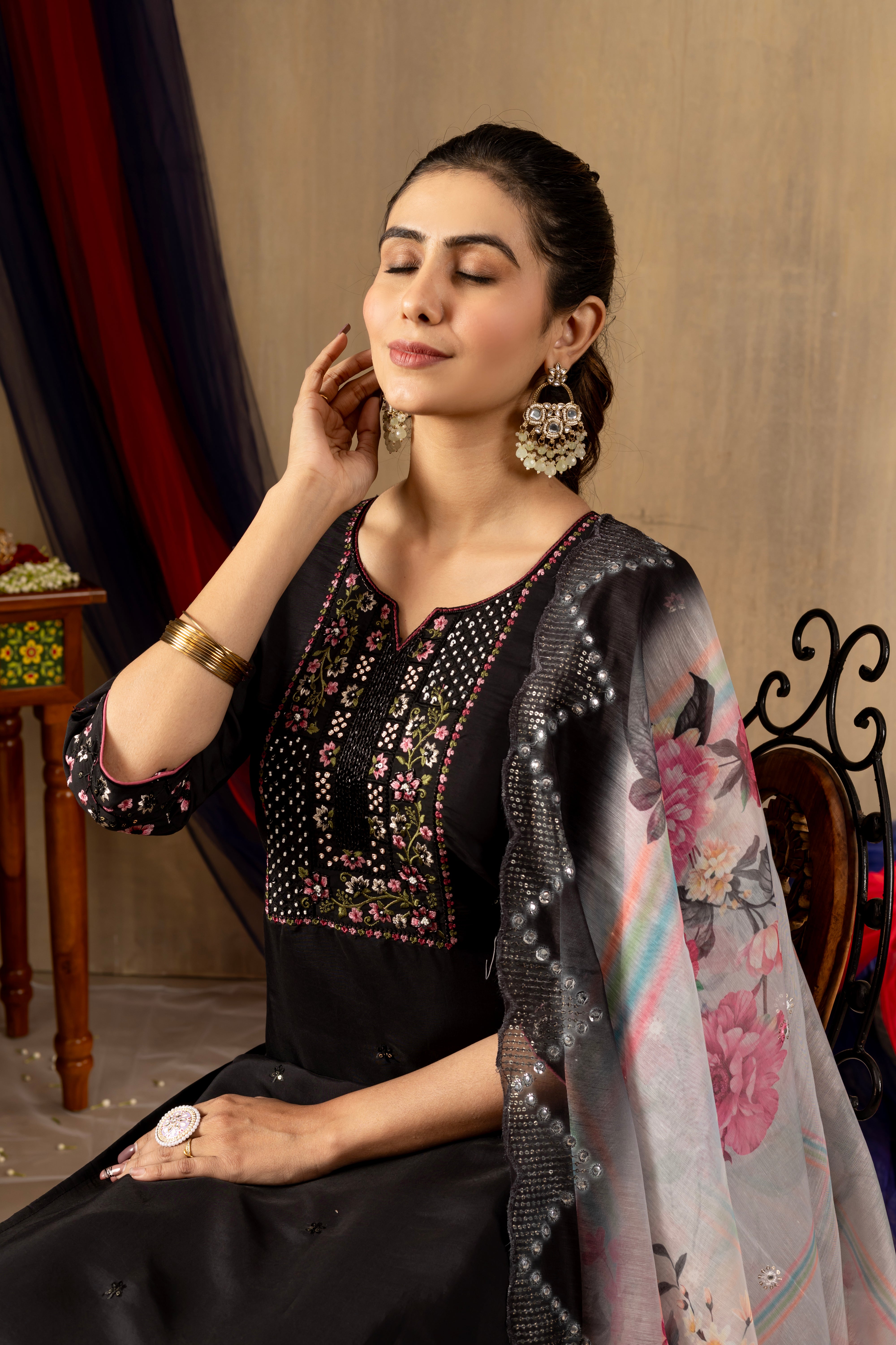 Black ,purple, Rama color Embroidered Kurti Pant Dupatta Set | Premium Ethnic Wear for Women