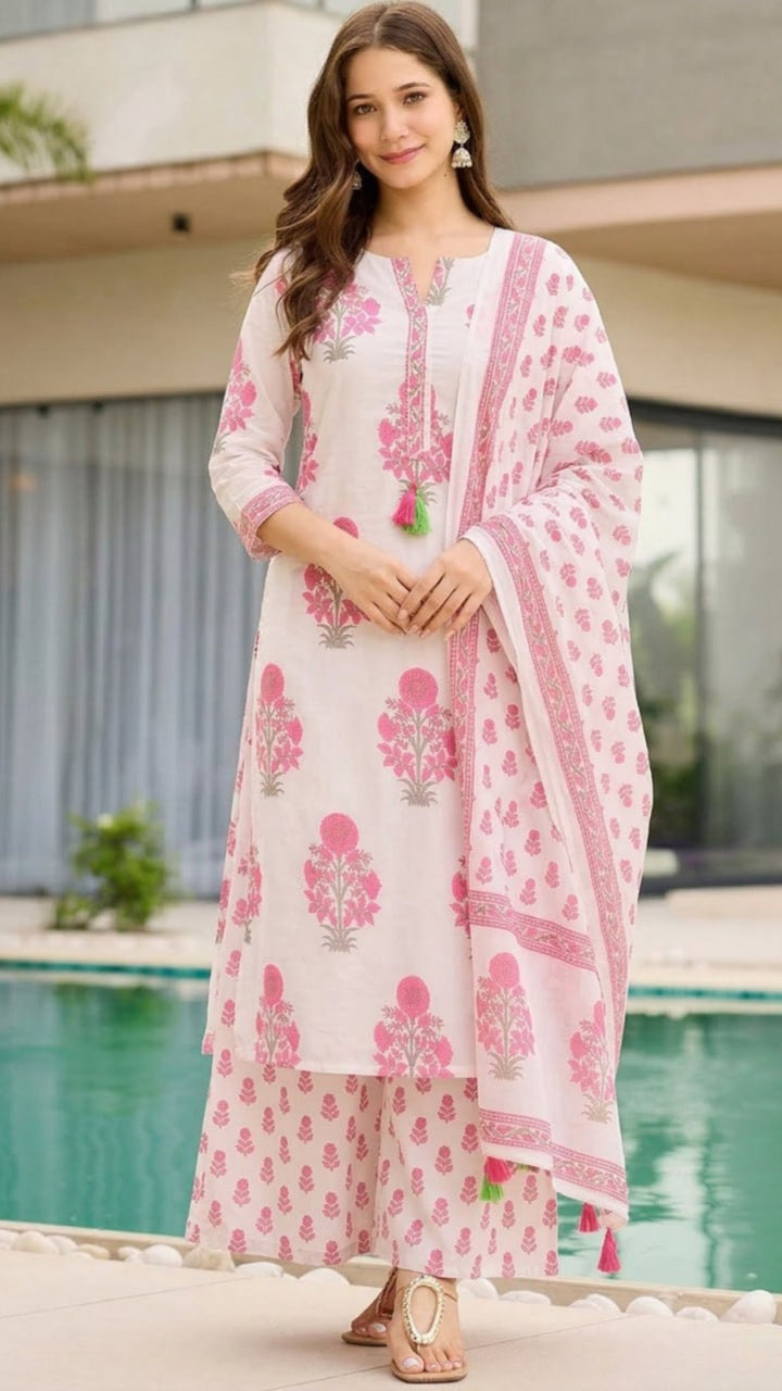 Women’s Printed Rayon Straight Kurta Pant Dupatta Set | Elegant Ethnic Wear Suit Set for Festive & Casual Wear