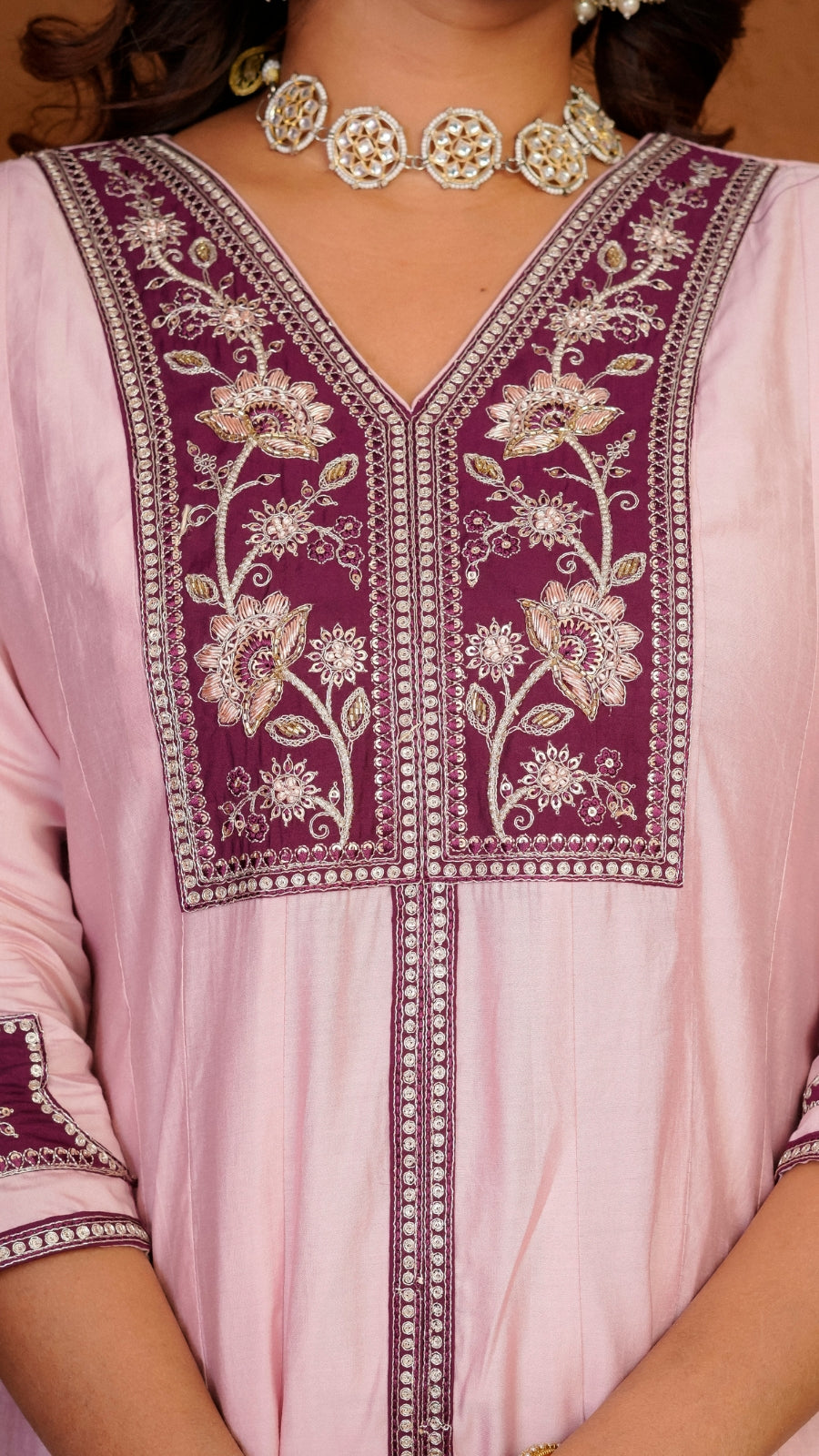 Premium Roman Silk Embroidered Anarkali Kurti Set with Dupatta | Festive Wear Ethnic Suit for Women