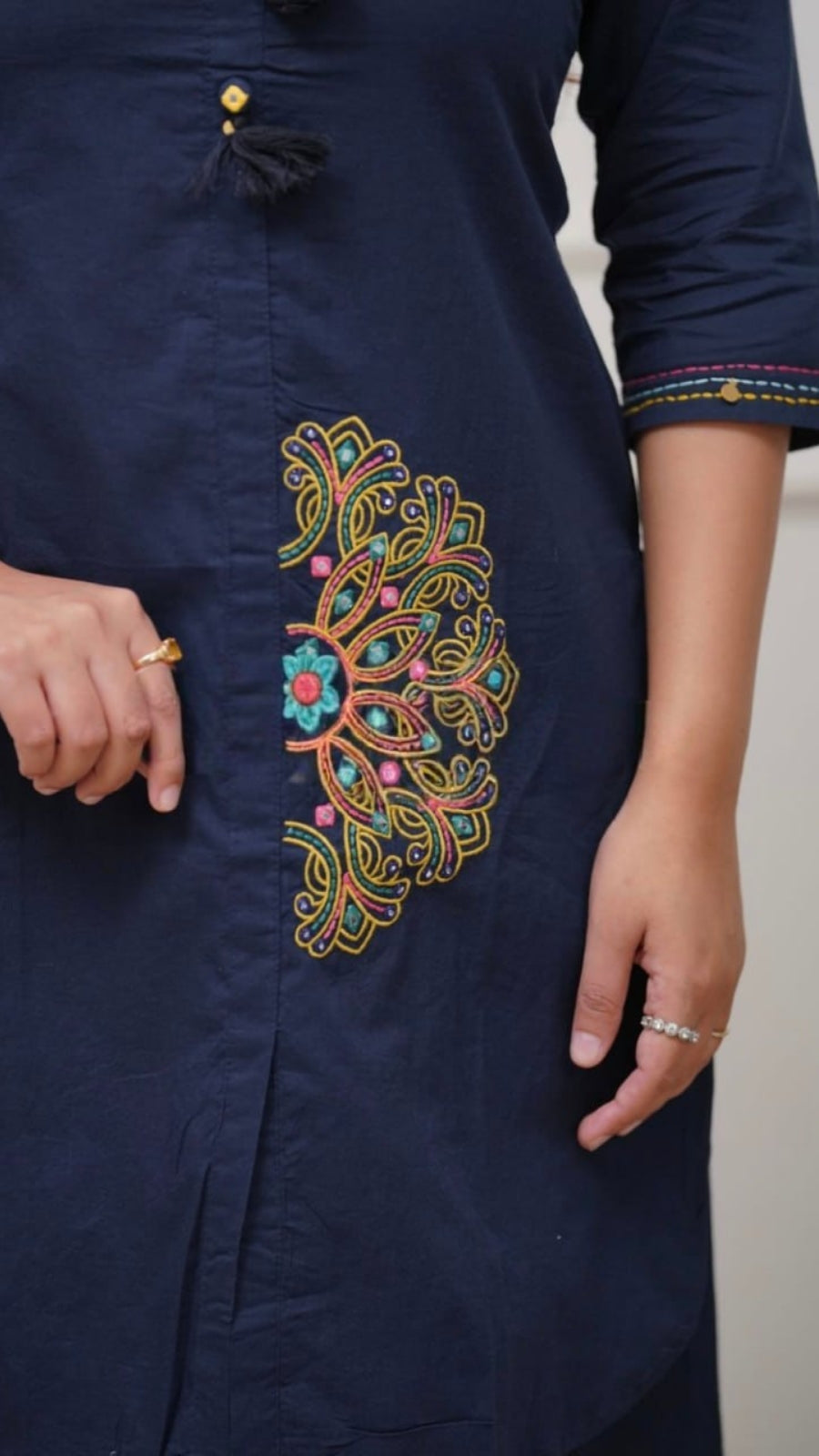 Premium Pure Cotton Embroidered Coord Set for Women | Stylish Kurti Pant Set | Rust & Blue