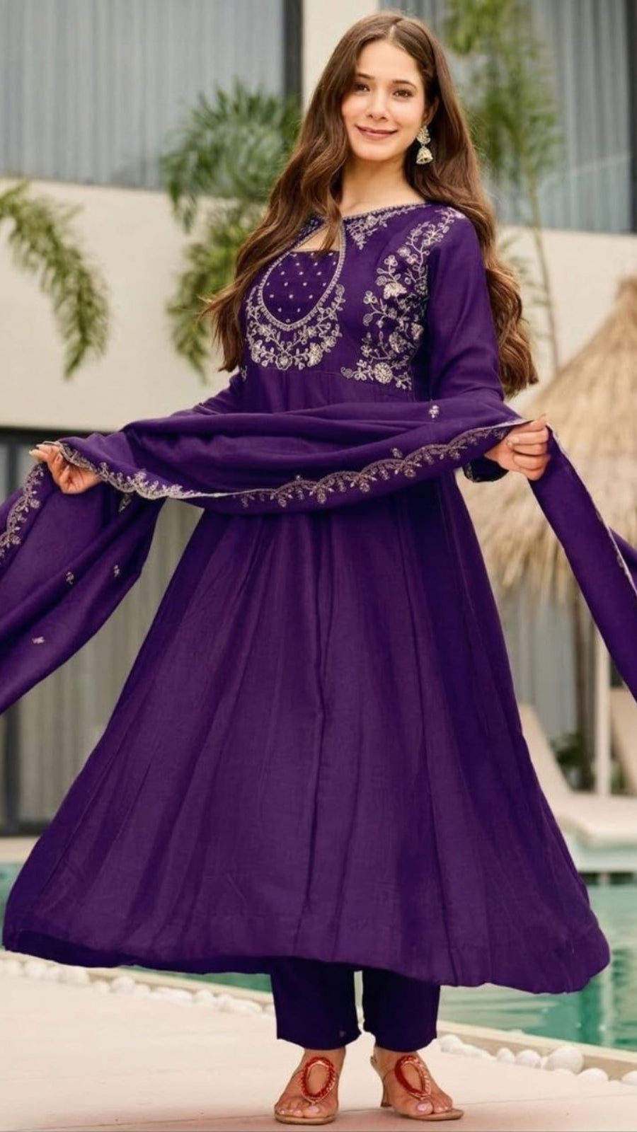 Women Embroidered Vichitra Anarkali Suit Set with Dupatta – Festive Ethnic Wear