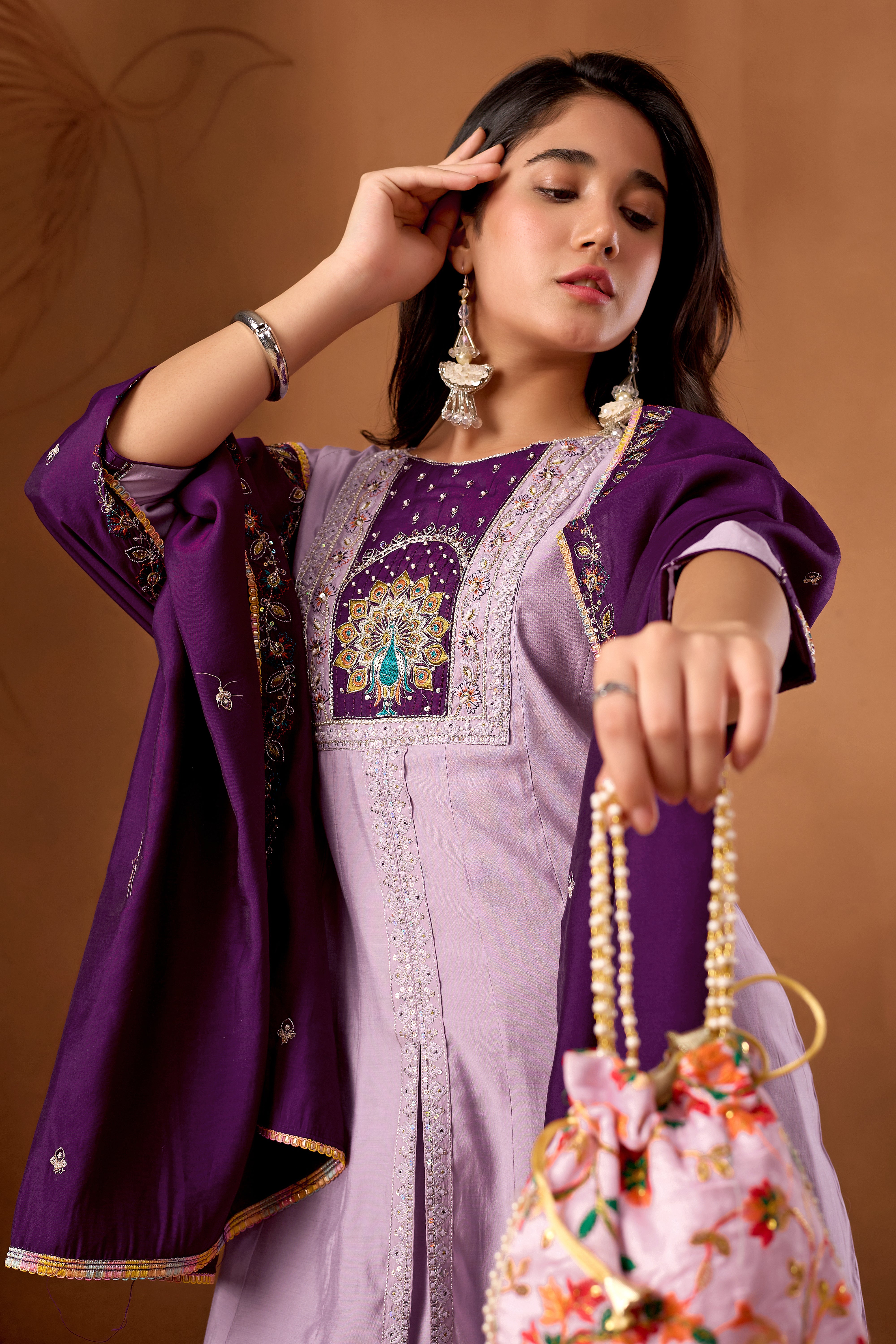 Anarkali Kurti Plazo Dupatta Set – Premium Roman Silk Embroidery Festive Wear