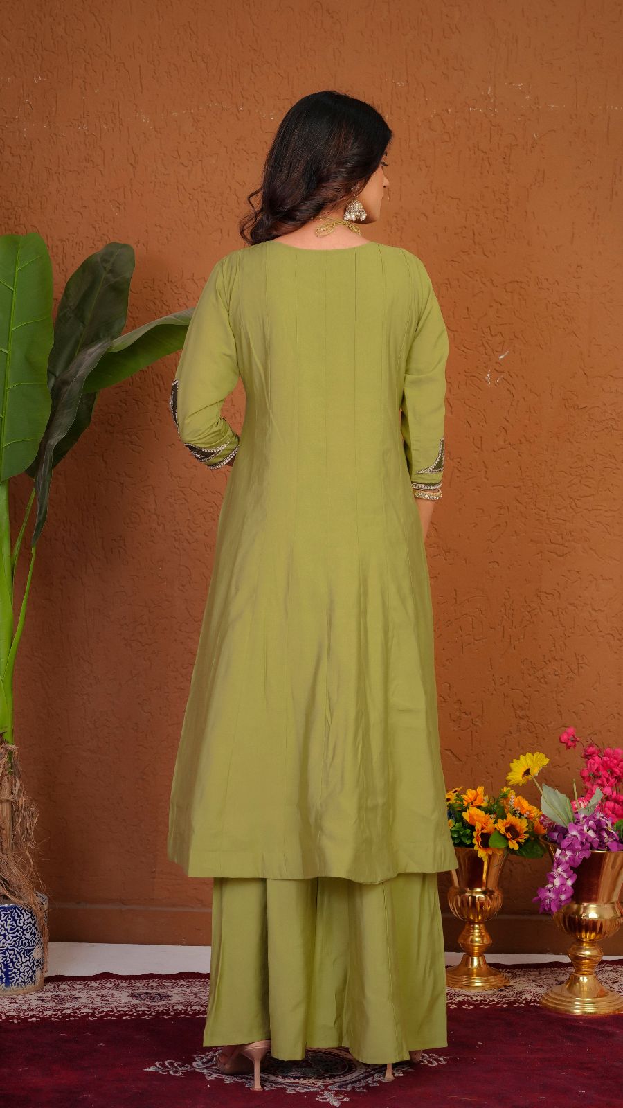 Women’s Olive Green Embroidered Kurta Palazzo Set with Dupatta