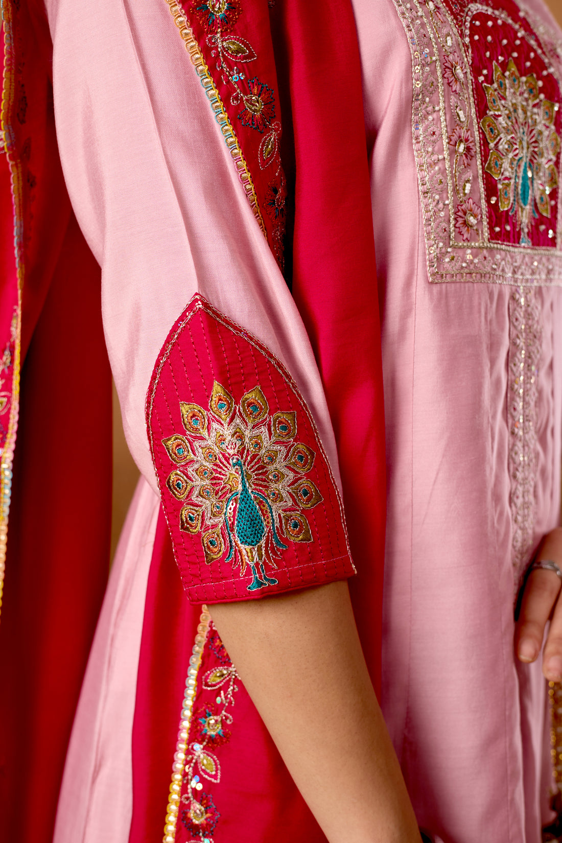 Anarkali Kurti Plazo Dupatta Set – Premium Roman Silk Embroidery Festive Wear