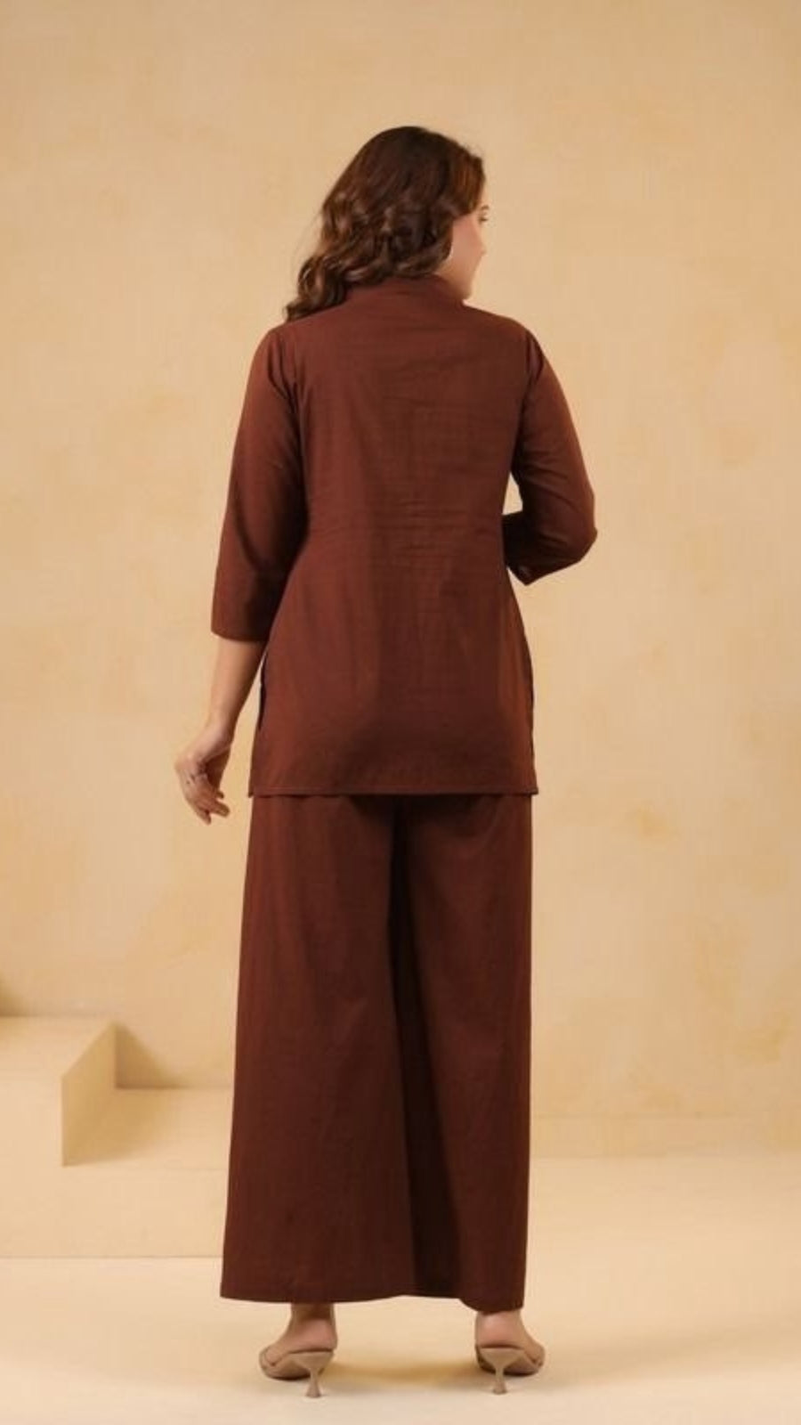 Brown Floral Embroidery Co-Ord Set for Women | Premium Casual Wear | Stylish Shirt & Palazzo Set