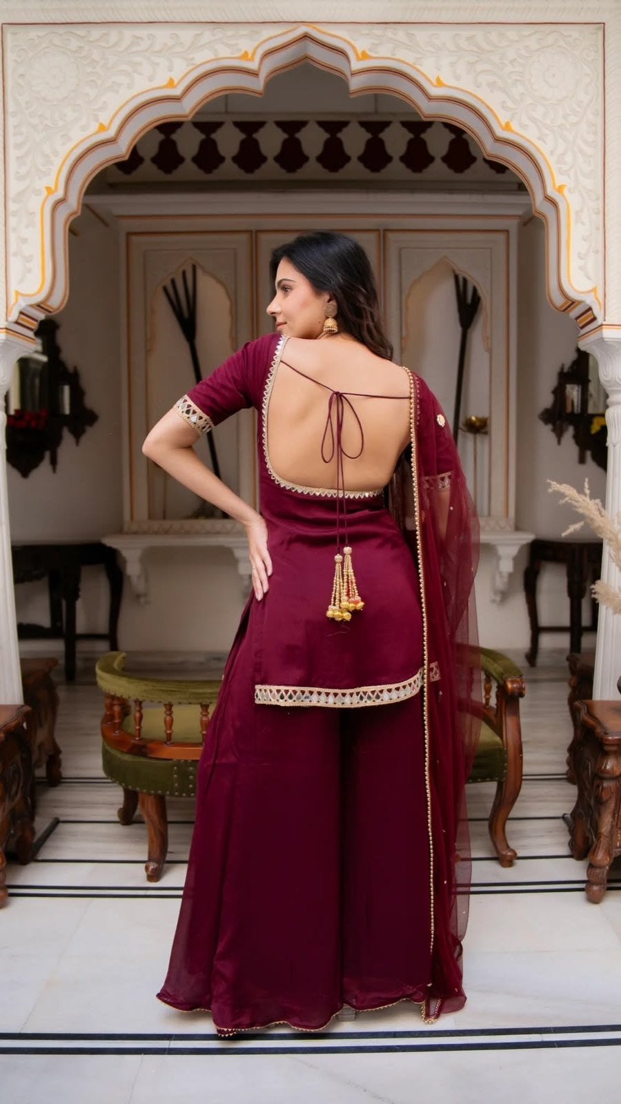 Women’s Heavy 3 Piece Faux Georgette Suit Set with Real Mirror Work, Embroidered Dupatta & Palazzo