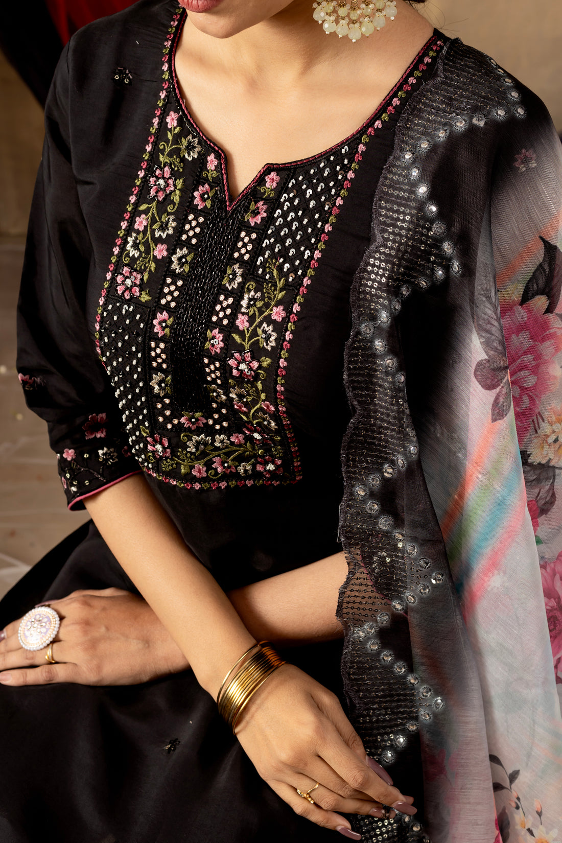 Black ,purple, Rama color Embroidered Kurti Pant Dupatta Set | Premium Ethnic Wear for Women