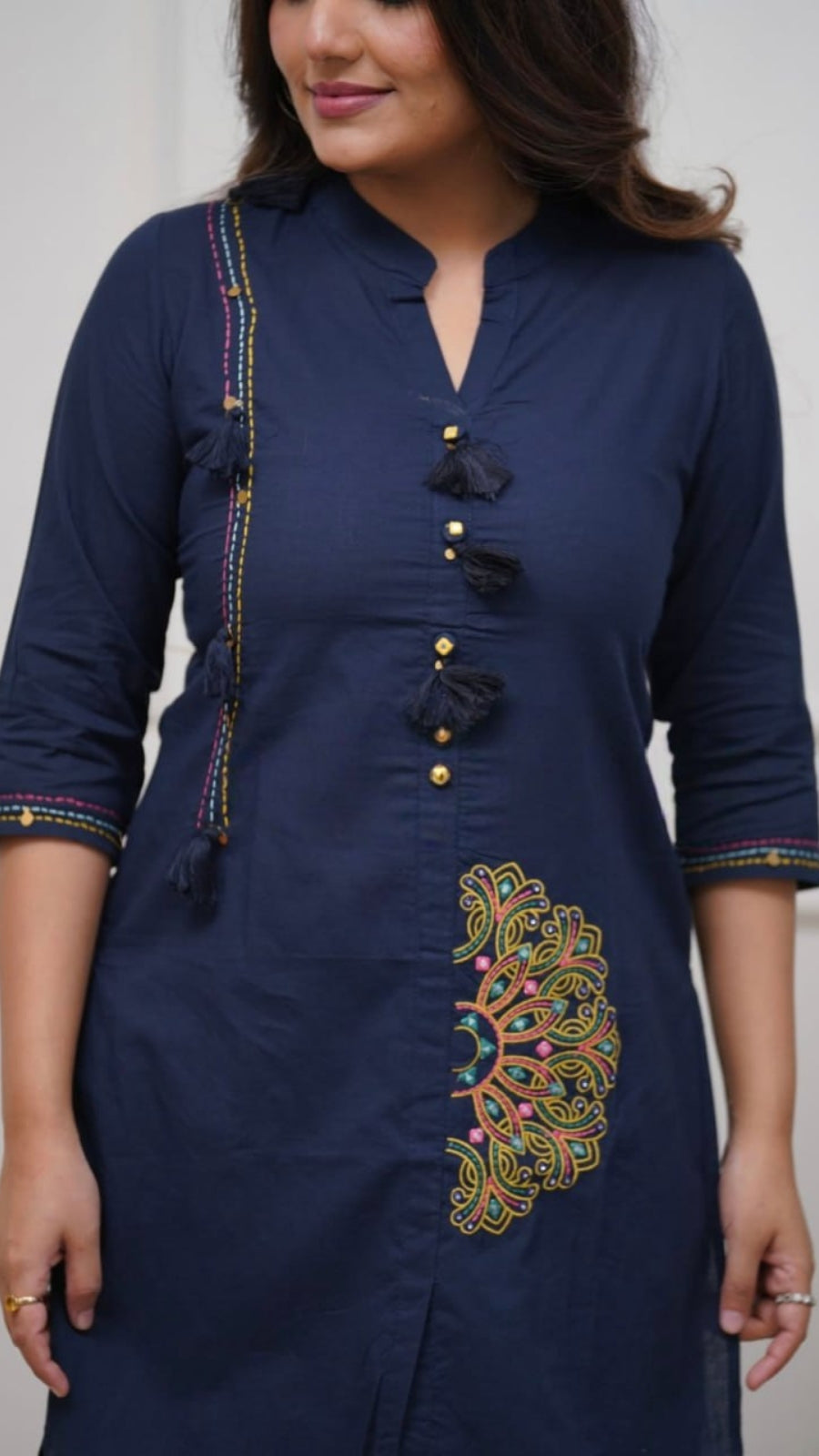 Premium Pure Cotton Embroidered Coord Set for Women | Stylish Kurti Pant Set | Rust & Blue