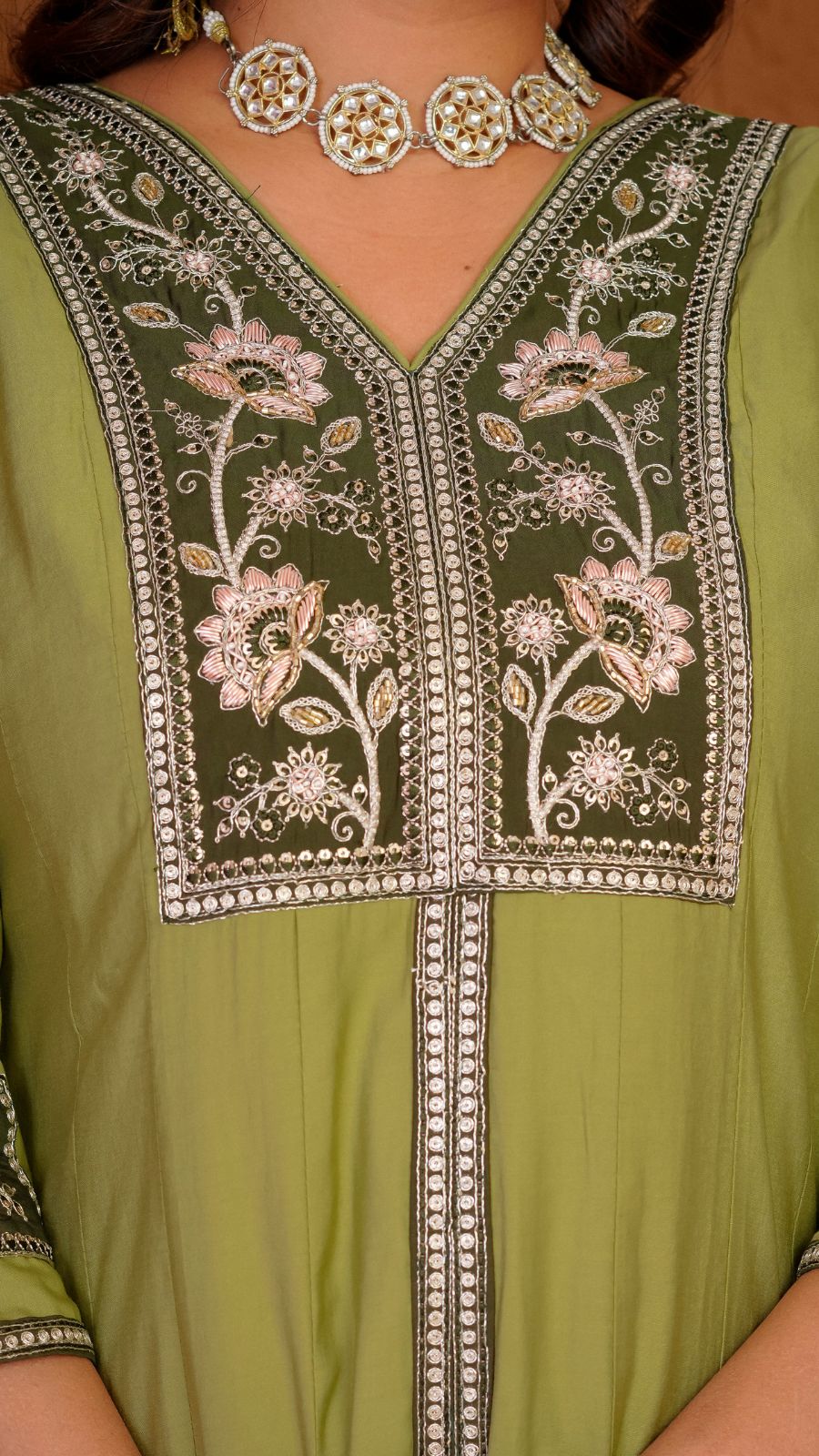 Women’s Olive Green Embroidered Kurta Palazzo Set with Dupatta