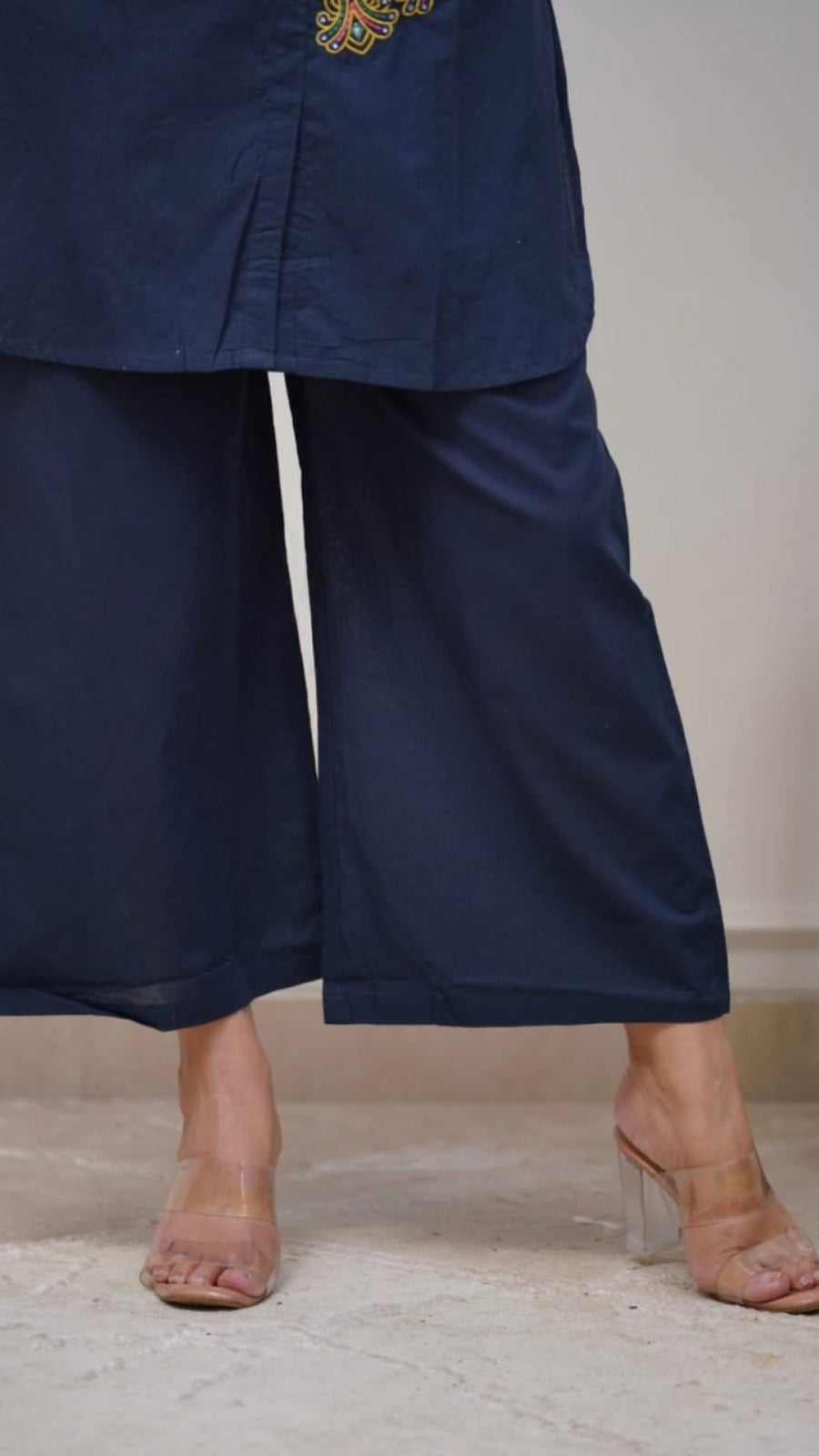 Premium Pure Cotton Embroidered Coord Set for Women | Stylish Kurti Pant Set | Rust & Blue