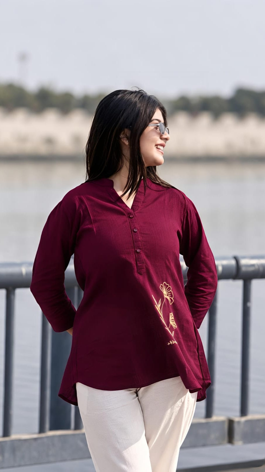 Women's Premium Cotton Slub Co-Ord Set | Embroidered Shirt & Pant Set | Casual, Office & Travel Wear