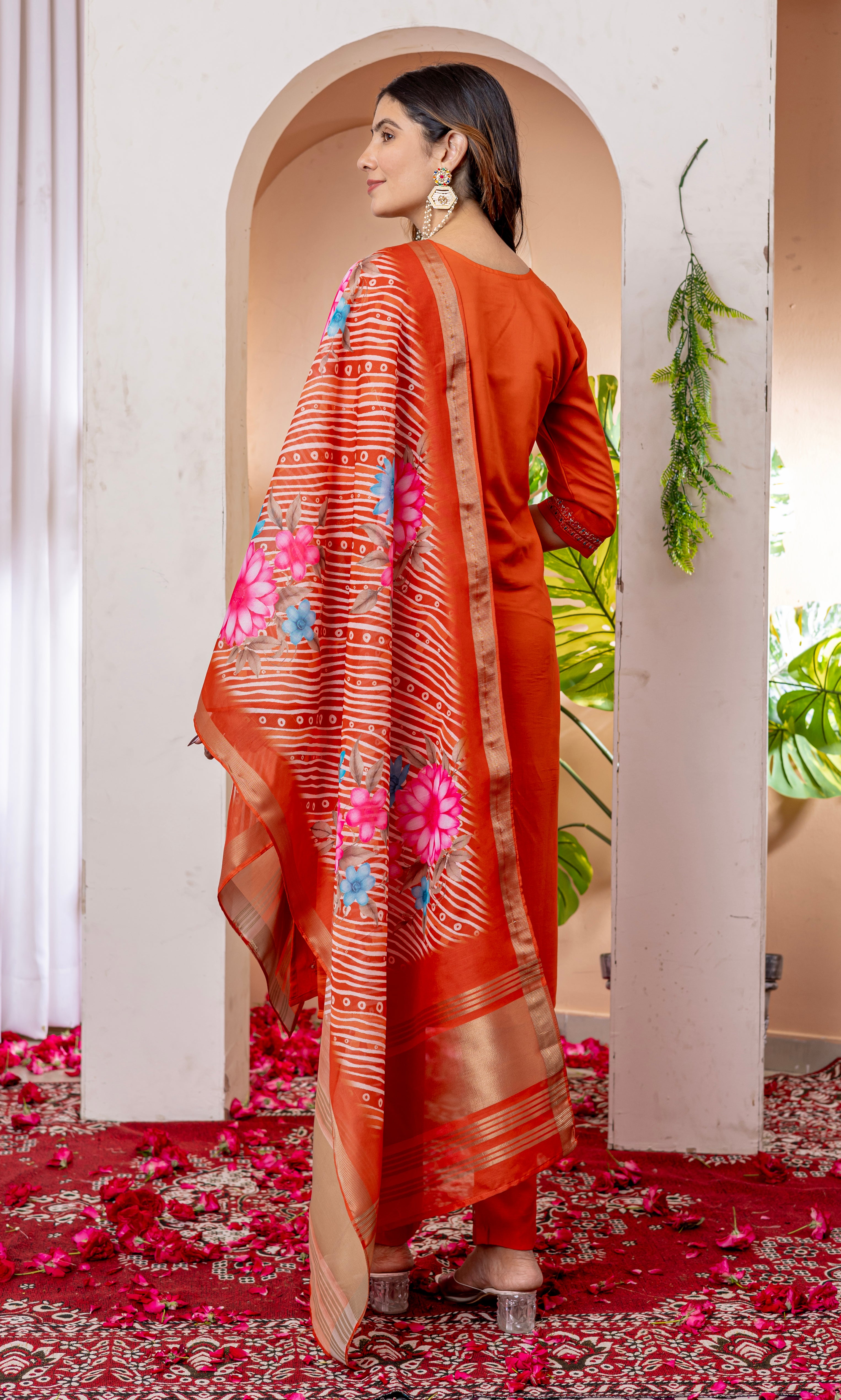 Designer Green, Wine, Orange Embroidered Kurti Pant Dupatta Set | Premium Festive Ethnic Wear