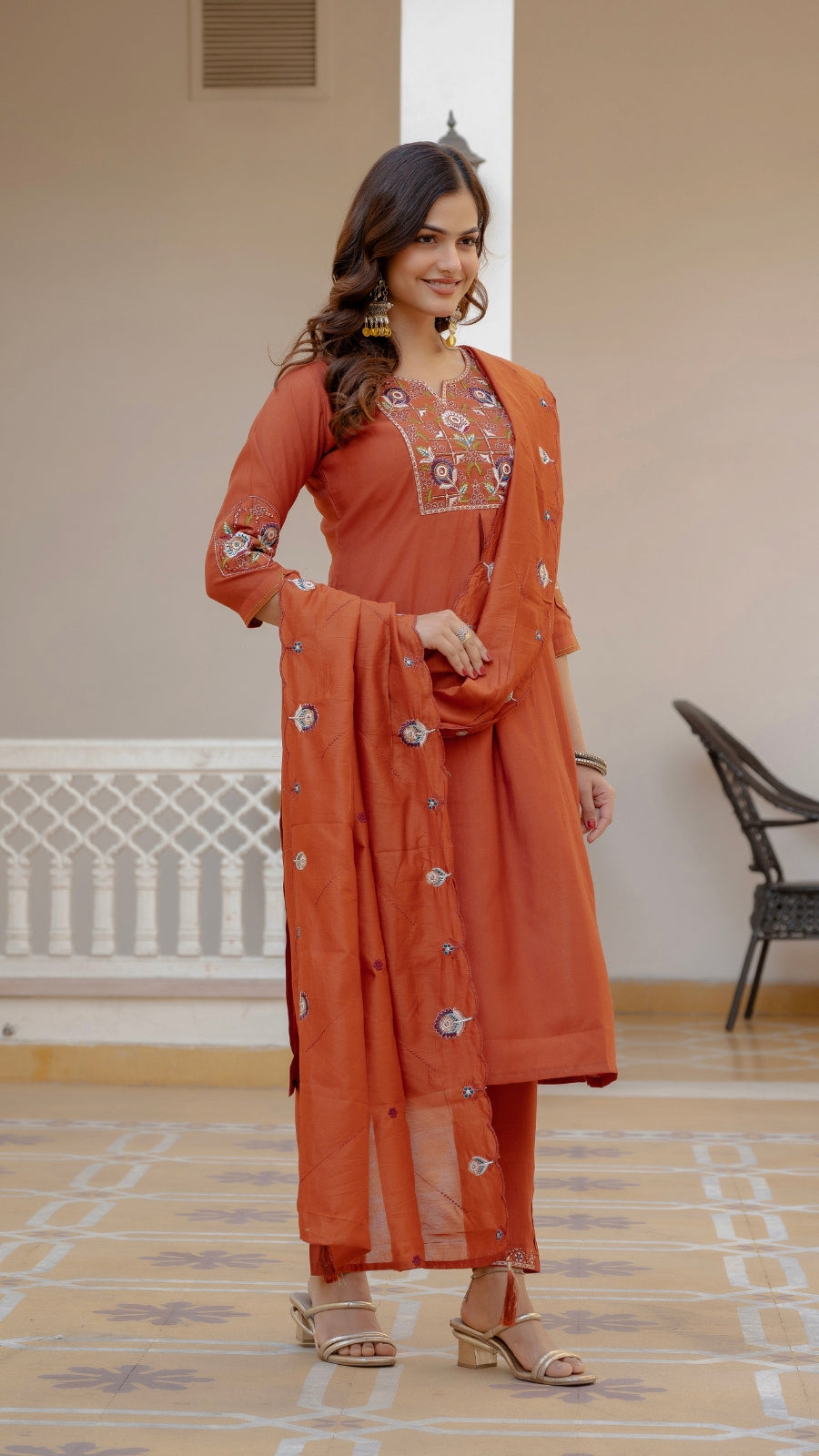 Luxury Mango Silk Kurti Set with Dupatta | Elegant Embroidered Ethnic Wear for Women