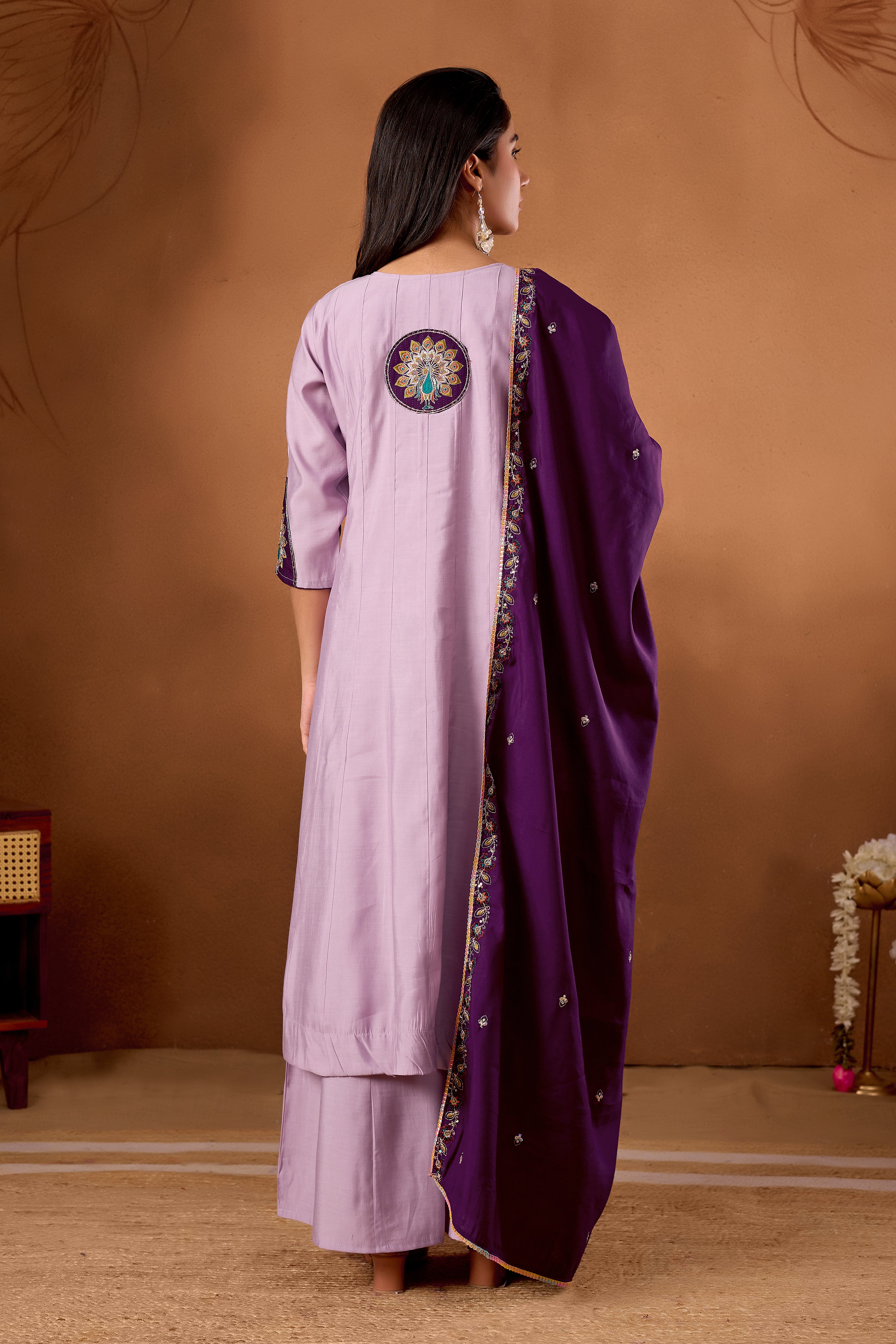 Anarkali Kurti Plazo Dupatta Set – Premium Roman Silk Embroidery Festive Wear
