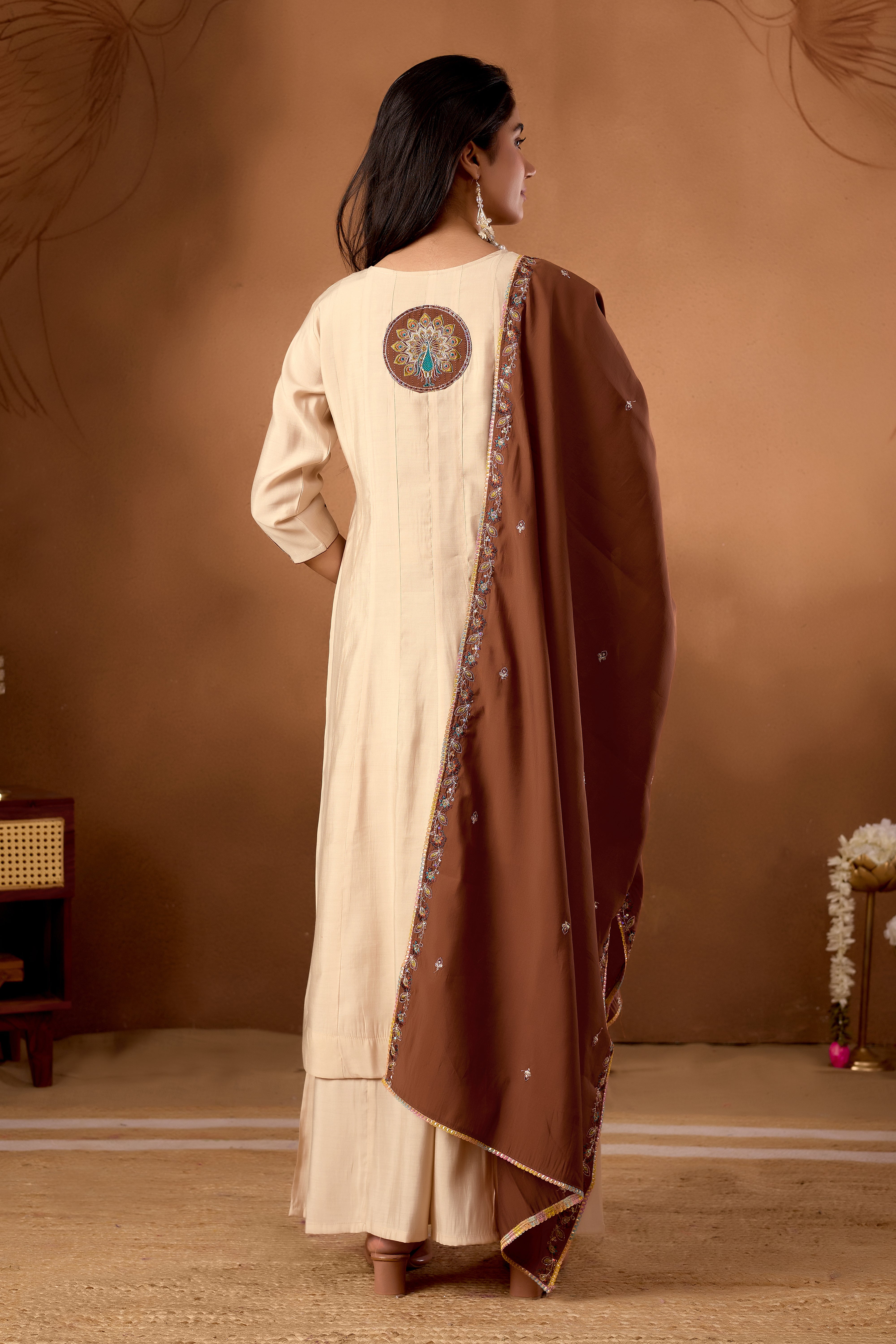 Anarkali Kurti Plazo Dupatta Set – Premium Roman Silk Embroidery Festive Wear
