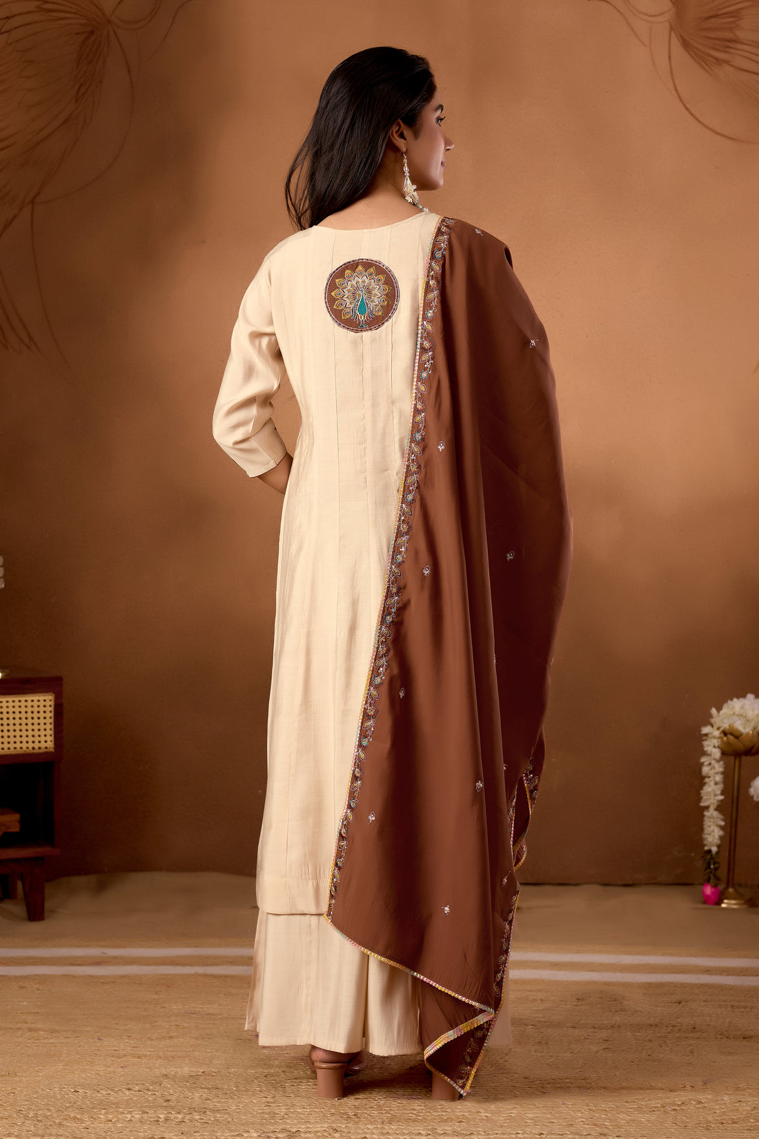 Anarkali Kurti Plazo Dupatta Set – Premium Roman Silk Embroidery Festive Wear
