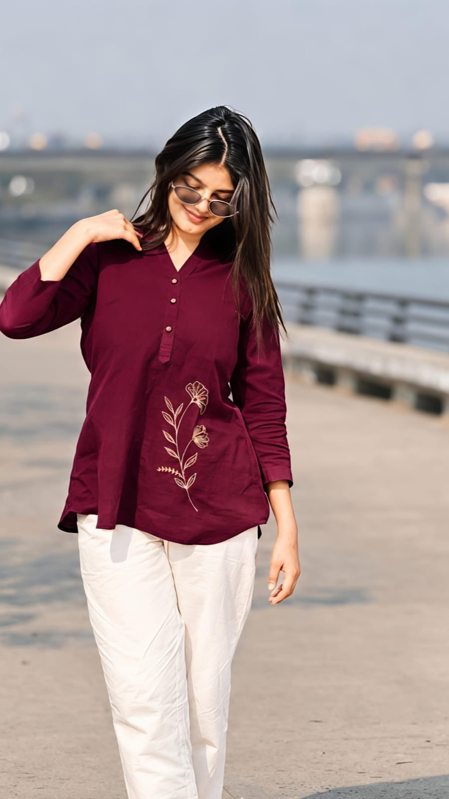 Women's Premium Cotton Slub Co-Ord Set | Embroidered Shirt & Pant Set | Casual, Office & Travel Wear
