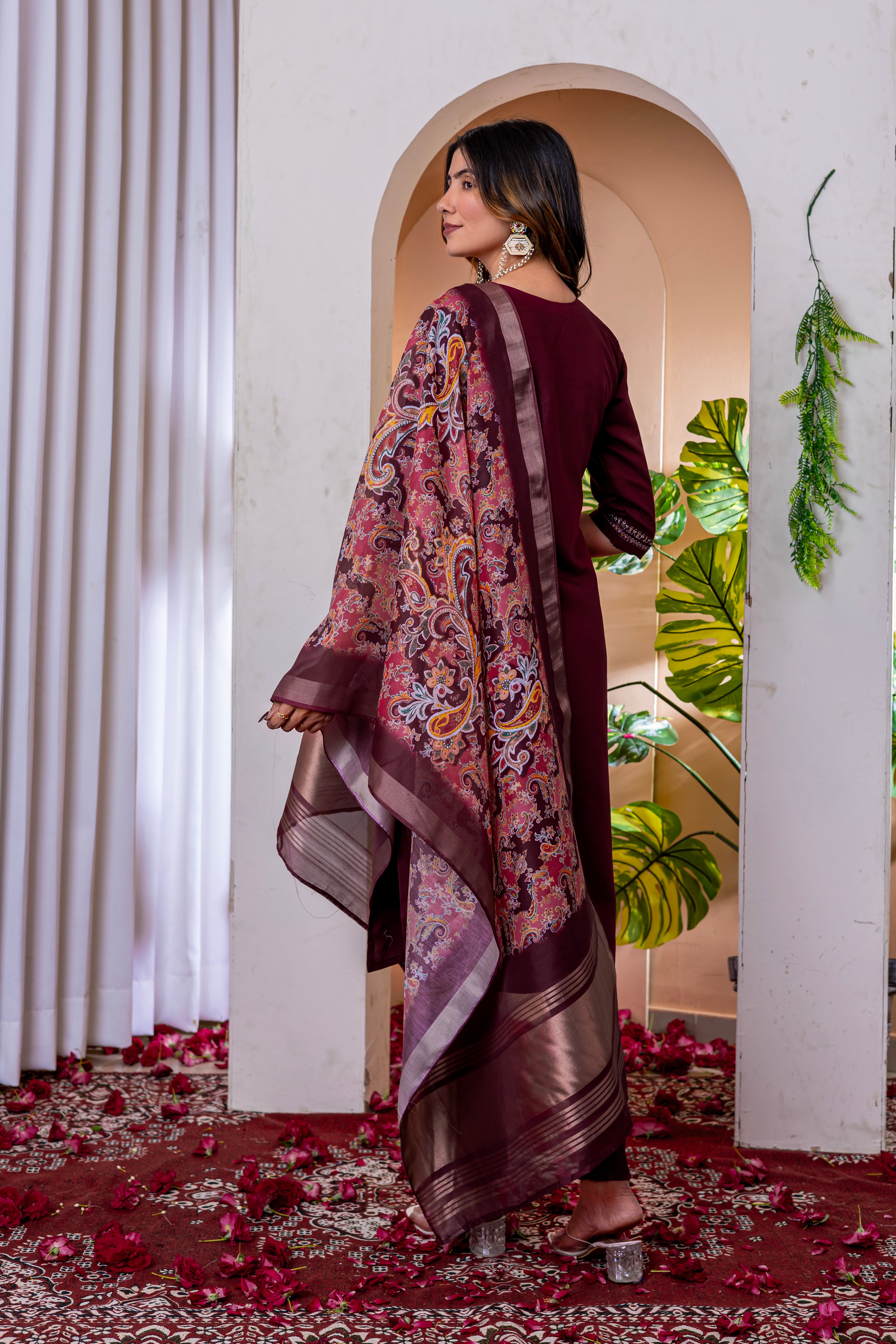 Designer Green, Wine, Orange Embroidered Kurti Pant Dupatta Set | Premium Festive Ethnic Wear