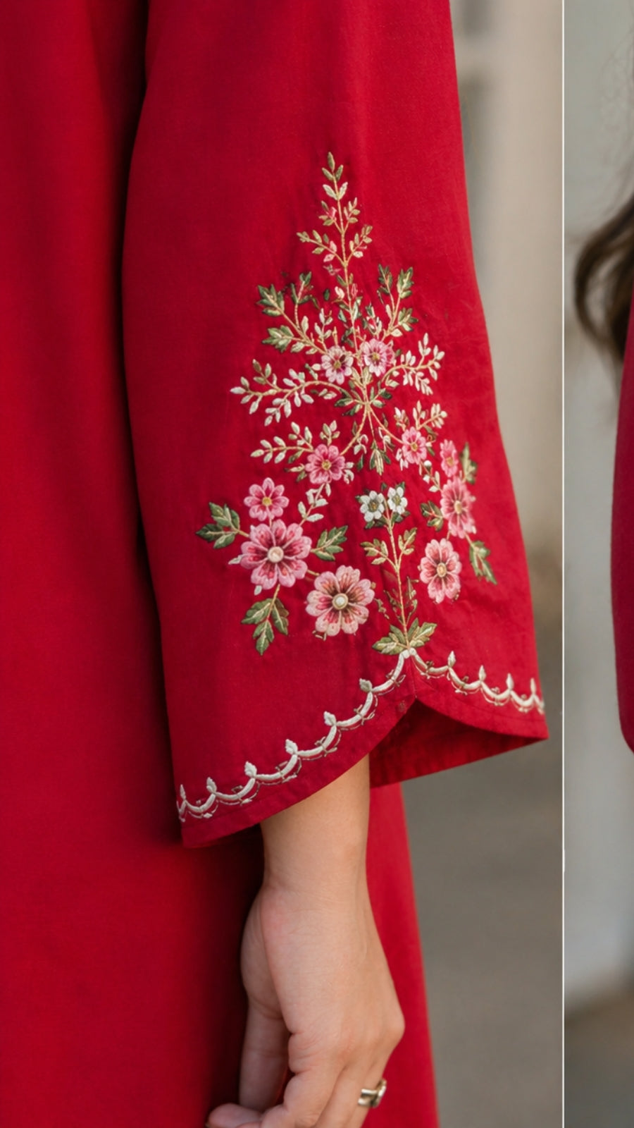 Elegant Red Embroidered Co-ord Set for Women | Pure Cotton Kurti Pant Set