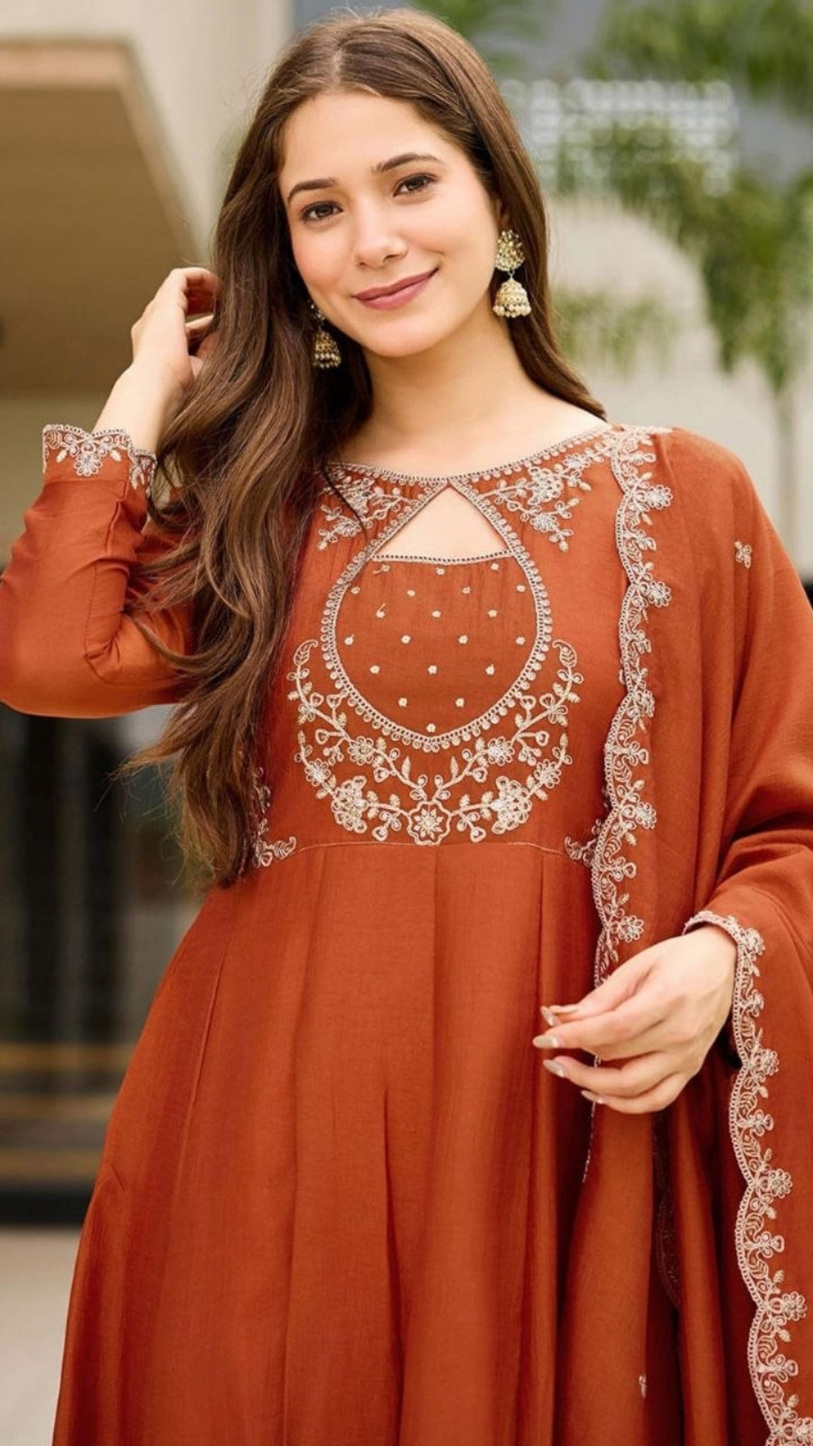 Women Embroidered Vichitra Anarkali Suit Set with Dupatta – Festive Ethnic Wear