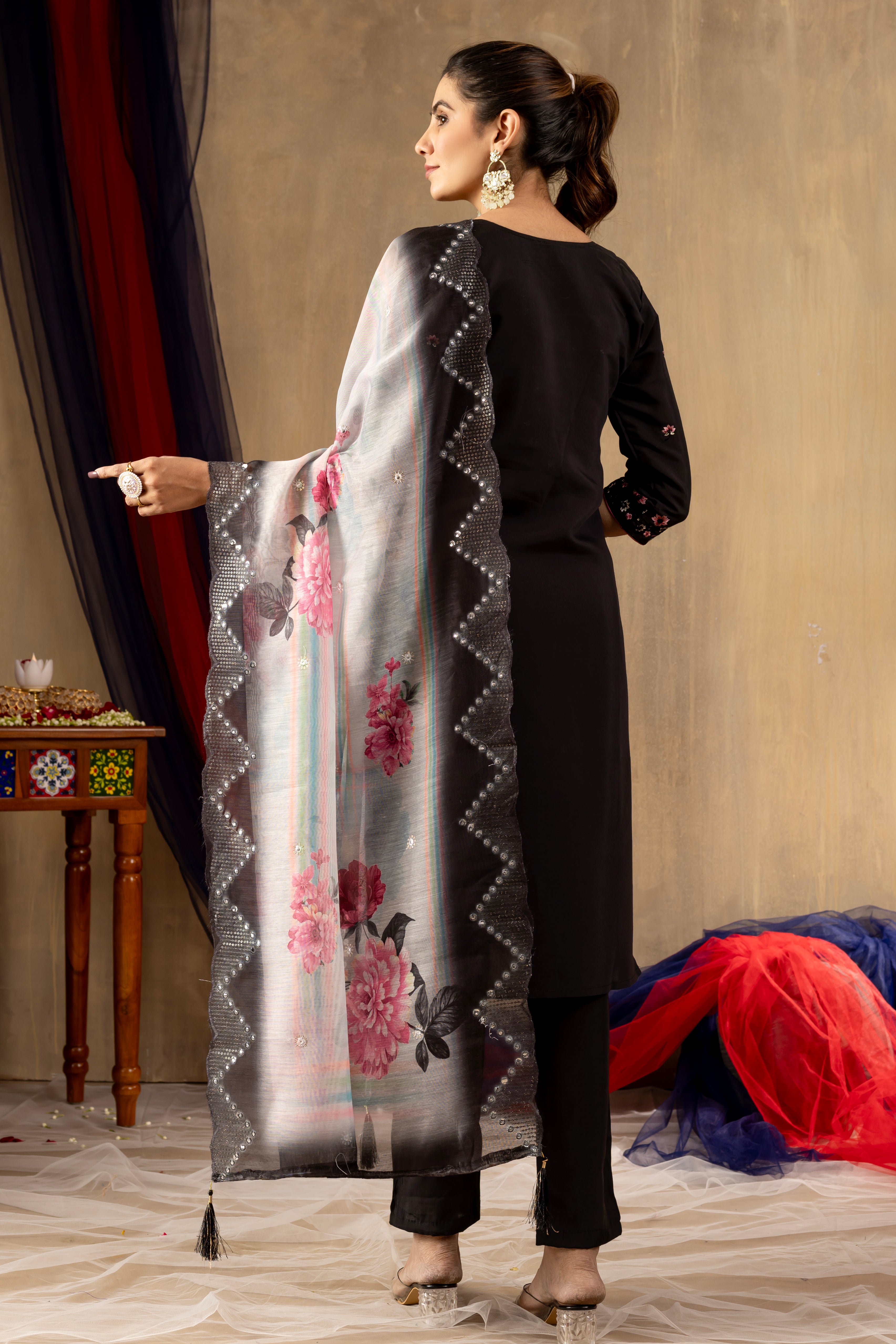 Black ,purple, Rama color Embroidered Kurti Pant Dupatta Set | Premium Ethnic Wear for Women