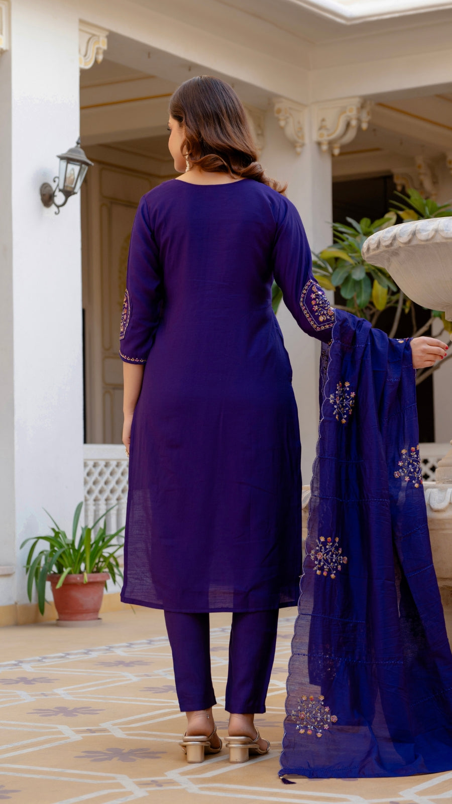 Embroidered Kurti Pant Set with Dupatta – Festive Wear for Women