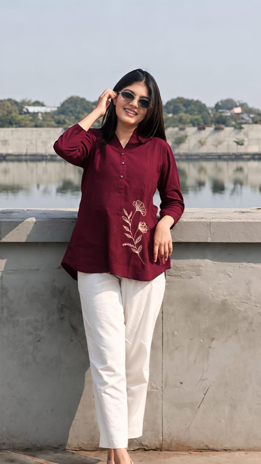 Women's Premium Cotton Slub Co-Ord Set | Embroidered Shirt & Pant Set | Casual, Office & Travel Wear