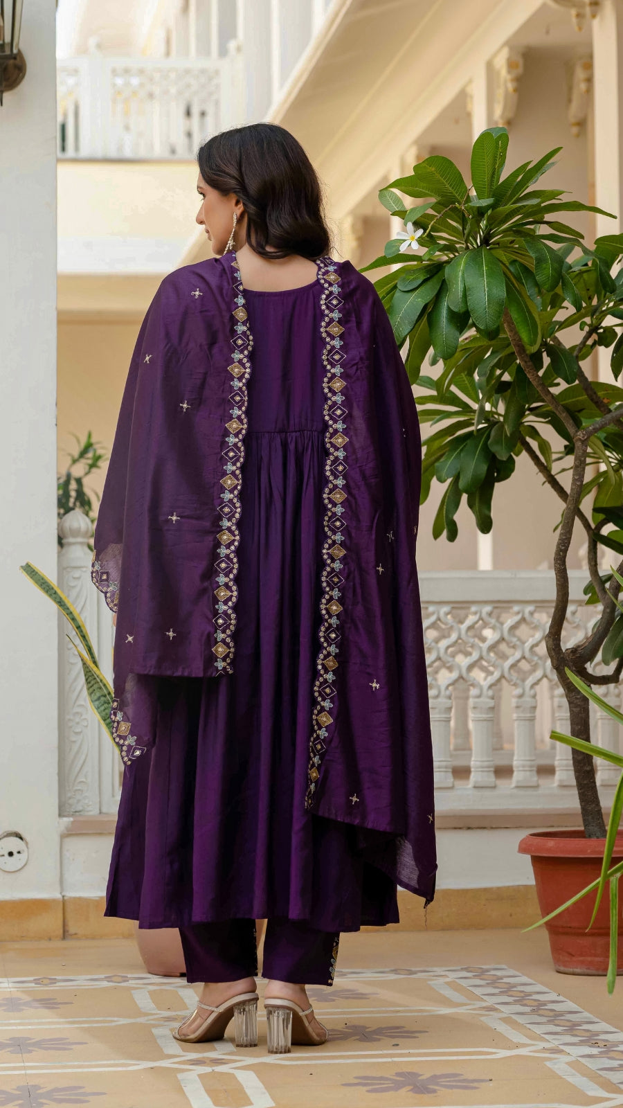Luxury Anarkali Kurti Set with Real Mirror Work | Viscose Roman Silk Festive Suit with Chanderi Dupatta
