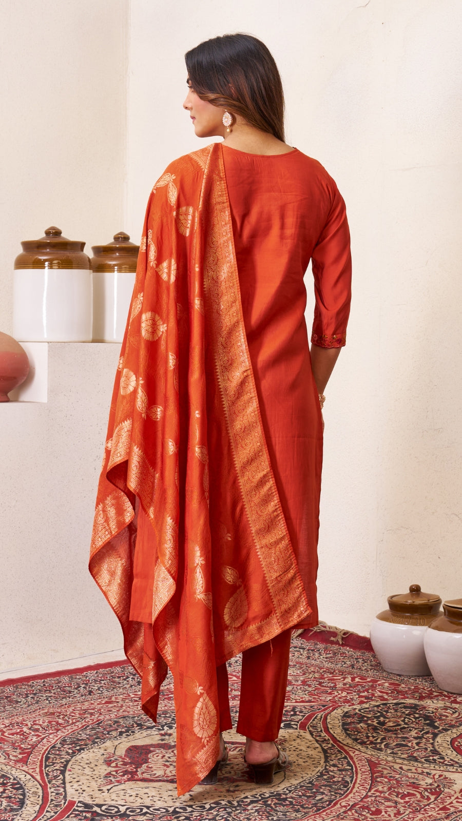 Luxury Roman Silk Embroidered Kurta Set with Dupatta | Festive & Wedding Wear Suit for Women