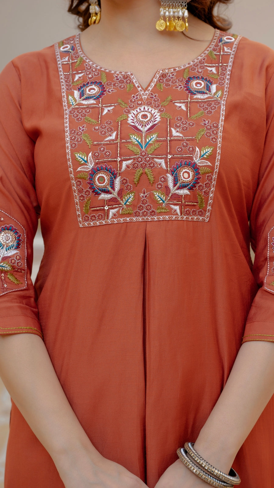 Luxury Mango Silk Kurti Set with Dupatta | Elegant Embroidered Ethnic Wear for Women