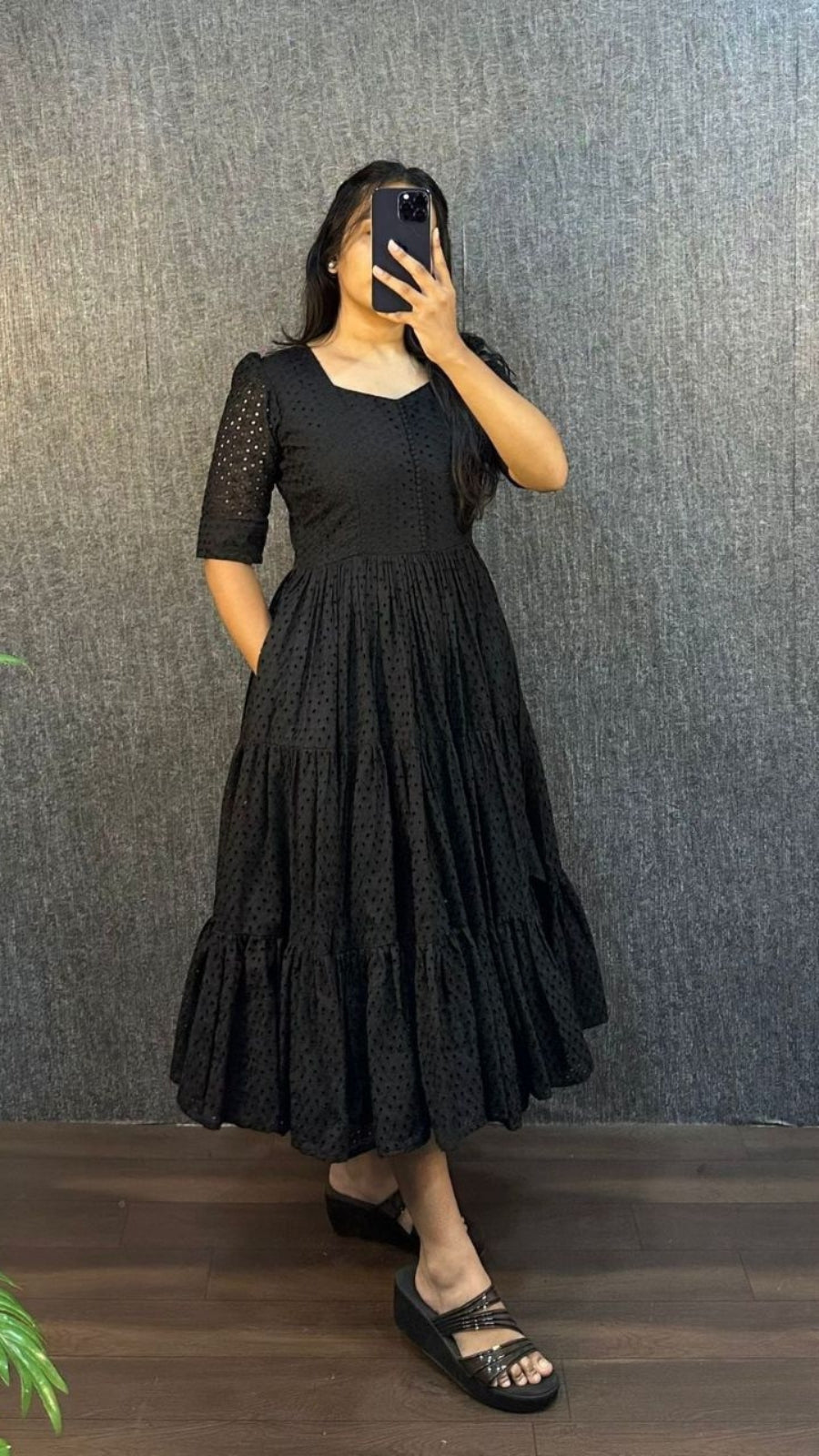 Women’s Hakoba Cotton Flared Midi Dress | Trendy 3 Layer Casual & Party Wear Midi Gown with Pocket