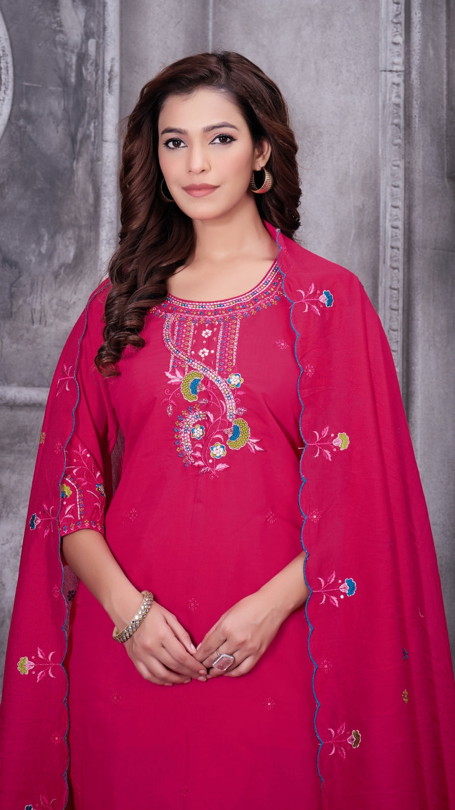 Elegant Embroidered Roman Silk Kurti Pant Set with Dupatta | Festive & Ethnic Wear for Women