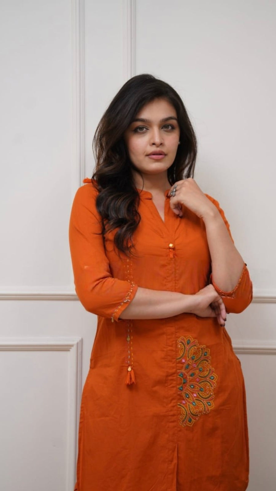 Premium Pure Cotton Embroidered Coord Set for Women | Stylish Kurti Pant Set | Rust & Blue