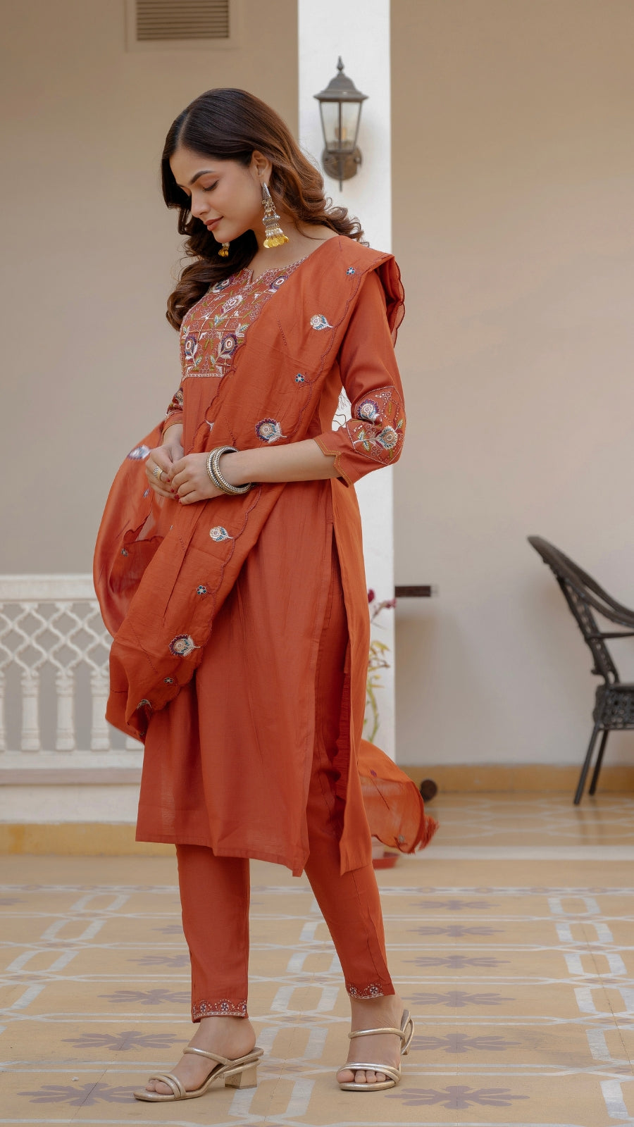 Luxury Mango Silk Kurti Set with Dupatta | Elegant Embroidered Ethnic Wear for Women