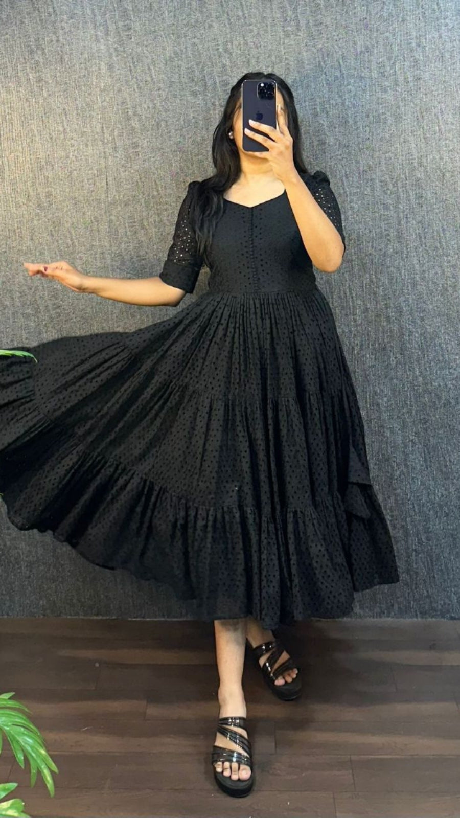 Women’s Hakoba Cotton Flared Midi Dress | Trendy 3 Layer Casual & Party Wear Midi Gown with Pocket