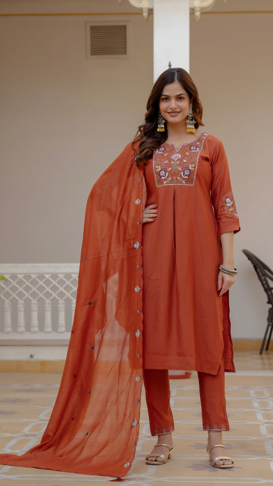 Luxury Mango Silk Kurti Set with Dupatta | Elegant Embroidered Ethnic Wear for Women