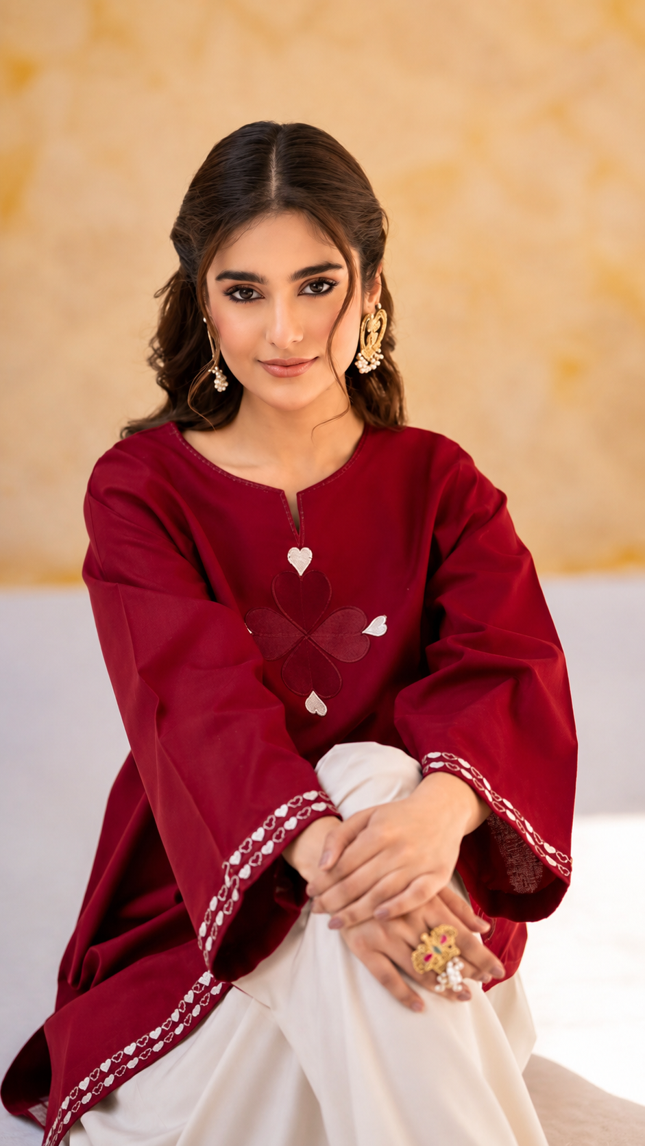 Women's Premium Cotton Embroidered Short Kurti with Farsi Salwar Co-Ord Set | Red | Cotton 60/60