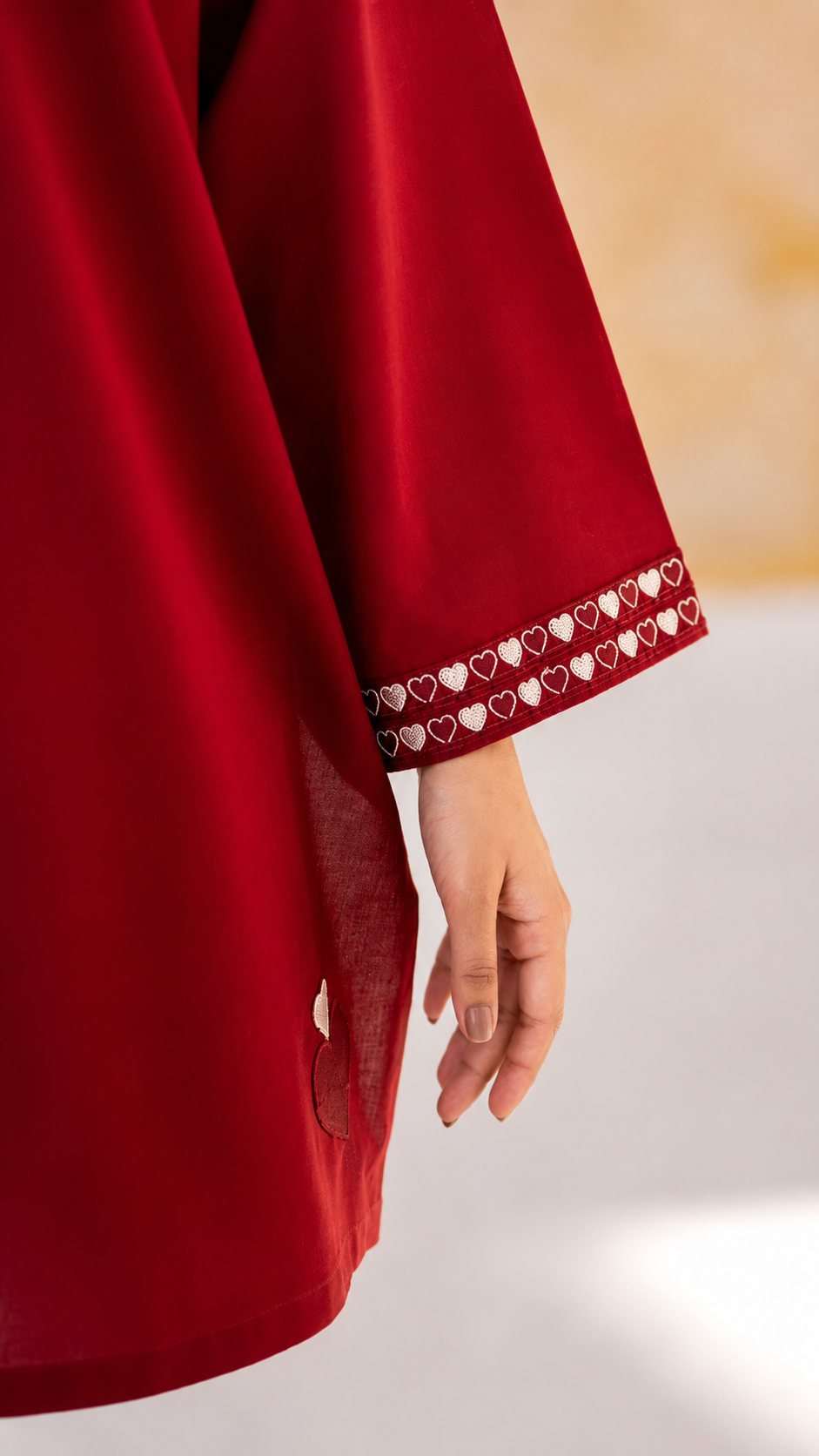 Women's Premium Cotton Embroidered Short Kurti with Farsi Salwar Co-Ord Set | Red | Cotton 60/60