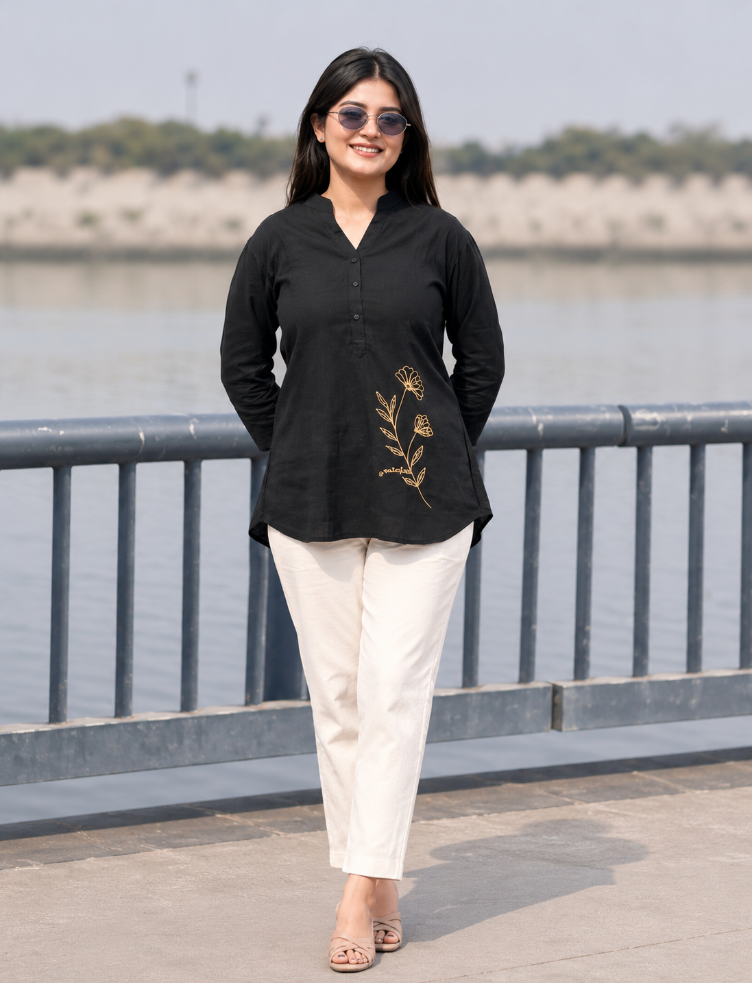 Women's Premium Cotton Slub Co-Ord Set | Embroidered Shirt & Pant Set | Casual, Office & Travel Wear