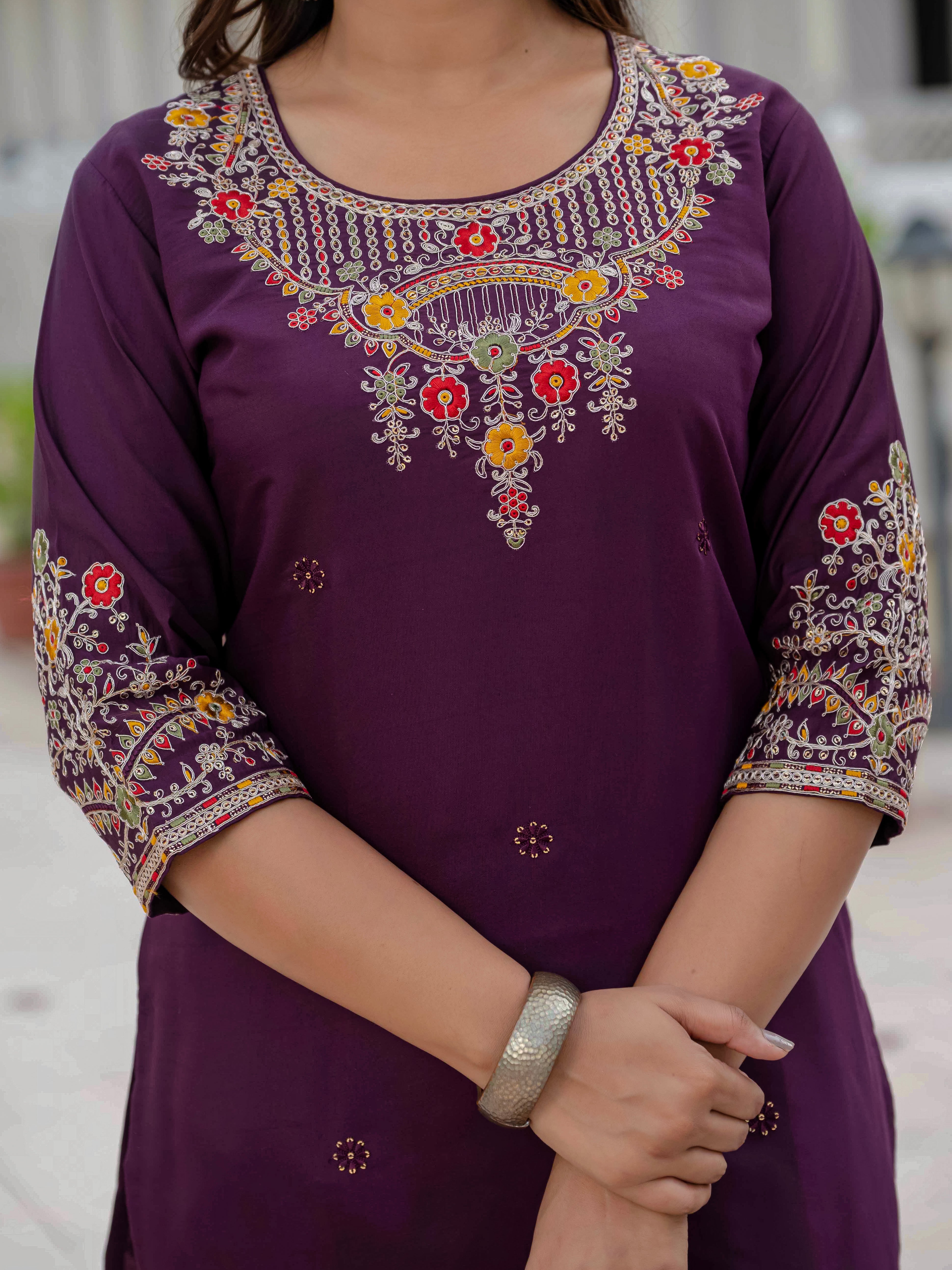 Roman Silk Kurti Pant Dupatta Set with Sequins Embroidery (Festive Wear)