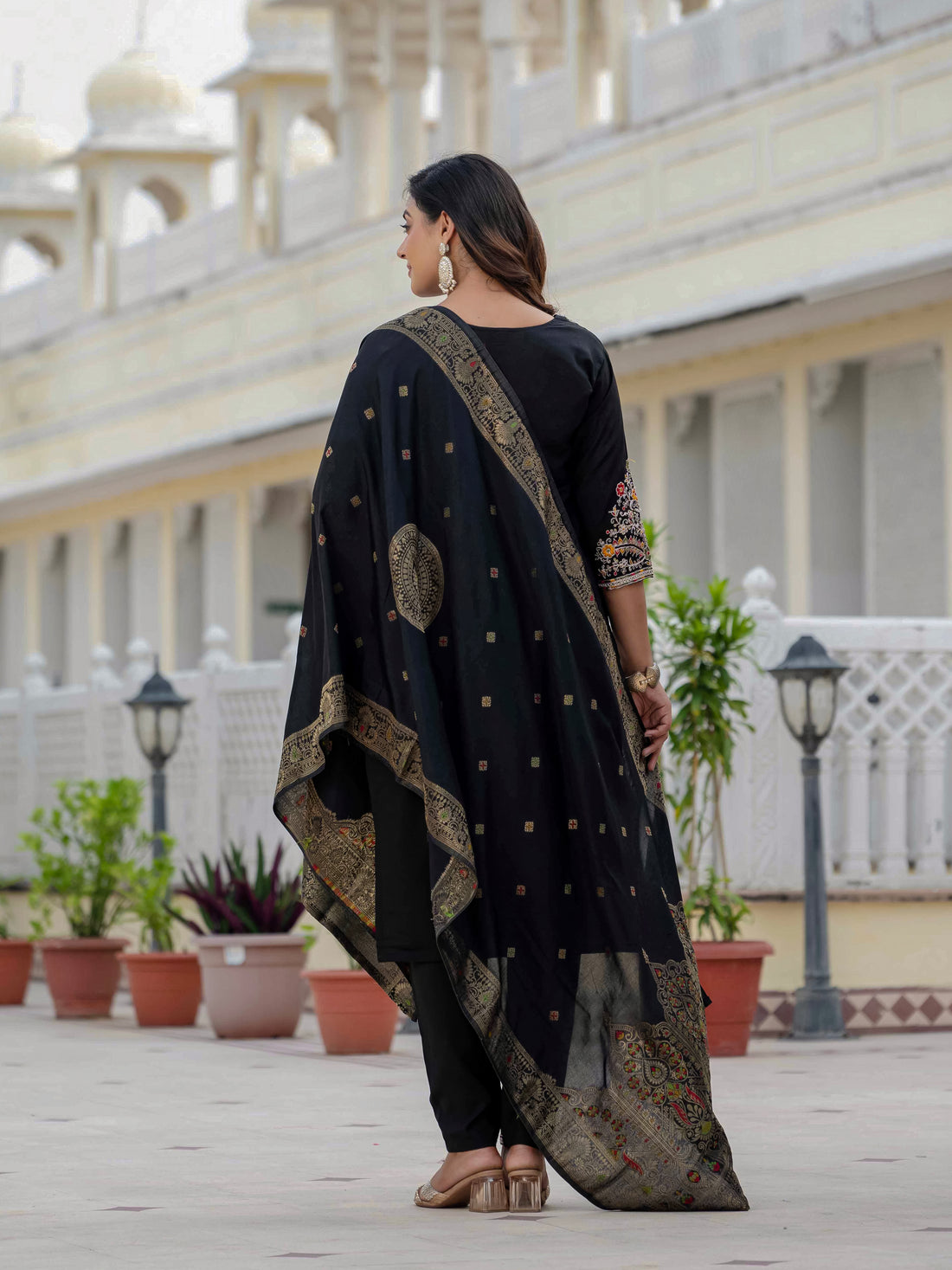 Roman Silk Kurti Pant Dupatta Set with Sequins Embroidery (Festive Wear)
