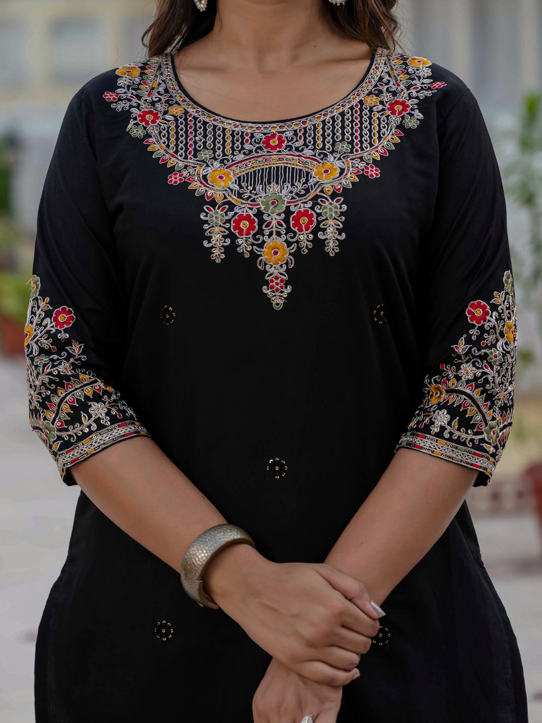 Roman Silk Kurti Pant Dupatta Set with Sequins Embroidery (Festive Wear)