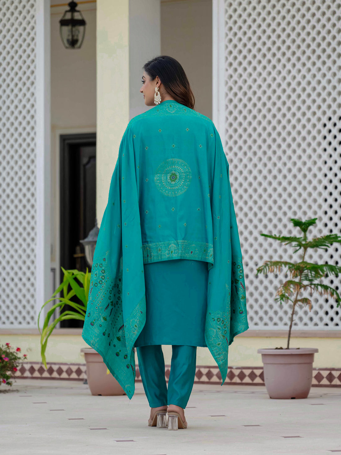 Roman Silk Kurti Pant Dupatta Set with Sequins Embroidery (Festive Wear)