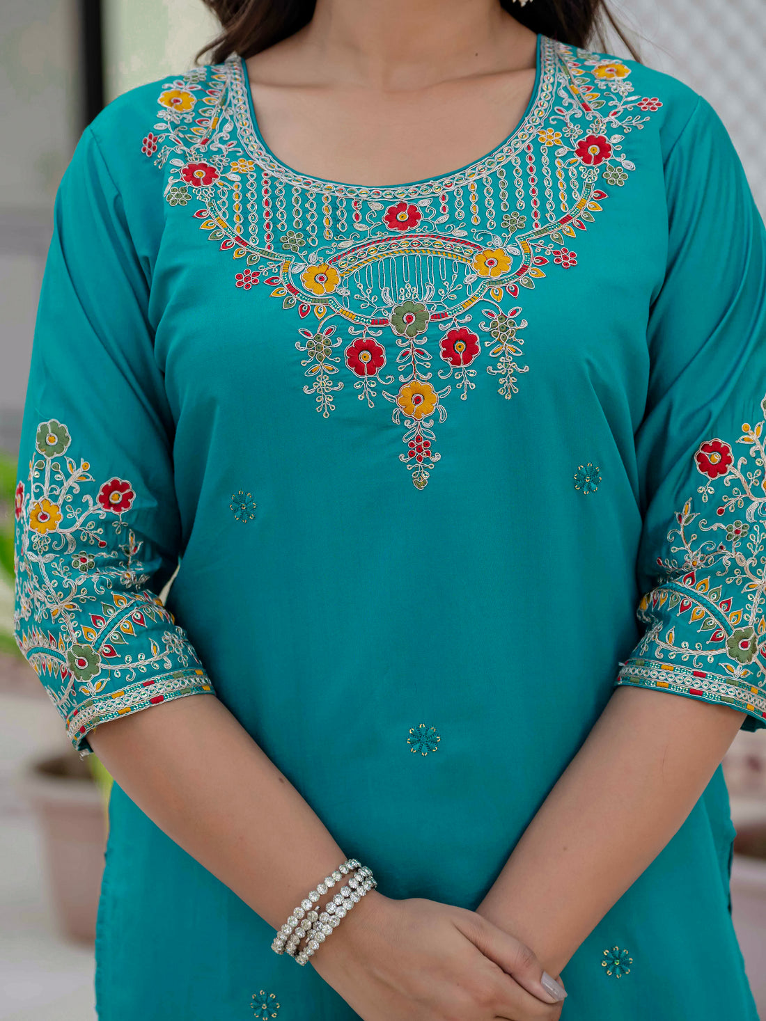 Roman Silk Kurti Pant Dupatta Set with Sequins Embroidery (Festive Wear)