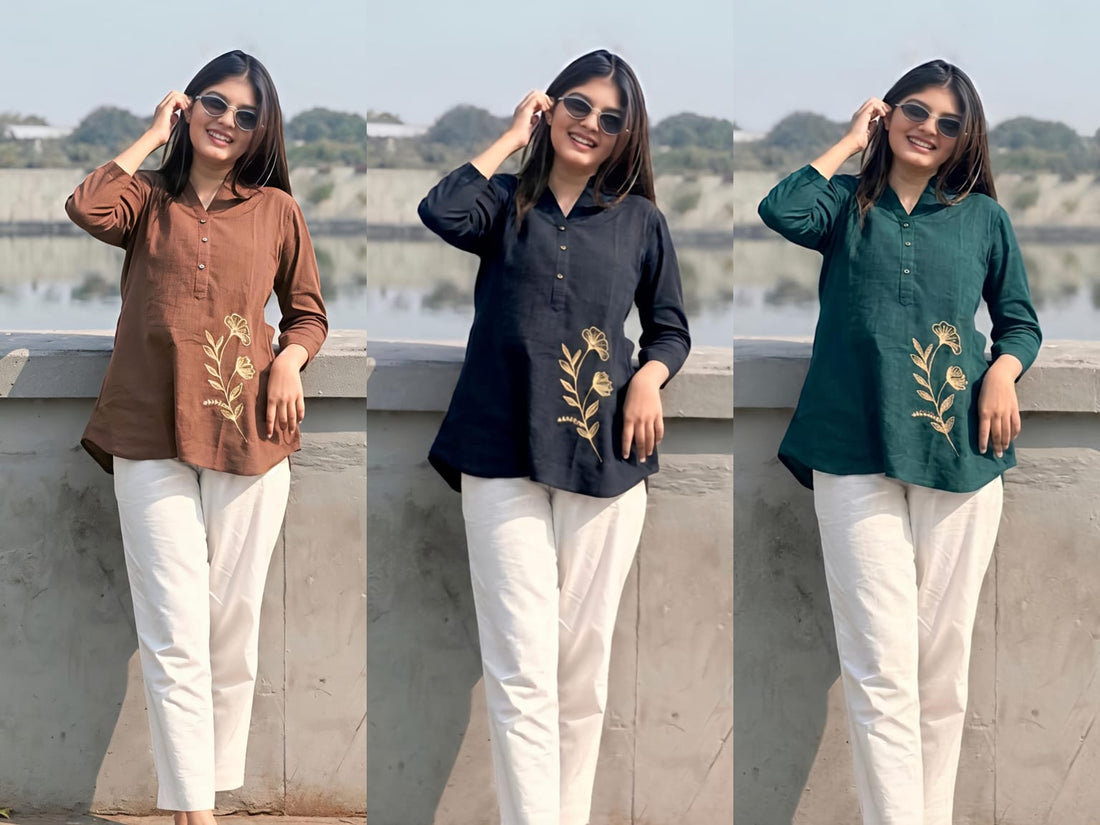 Women's Premium Cotton Slub Co-Ord Set | Embroidered Shirt & Pant Set | Casual, Office & Travel Wear