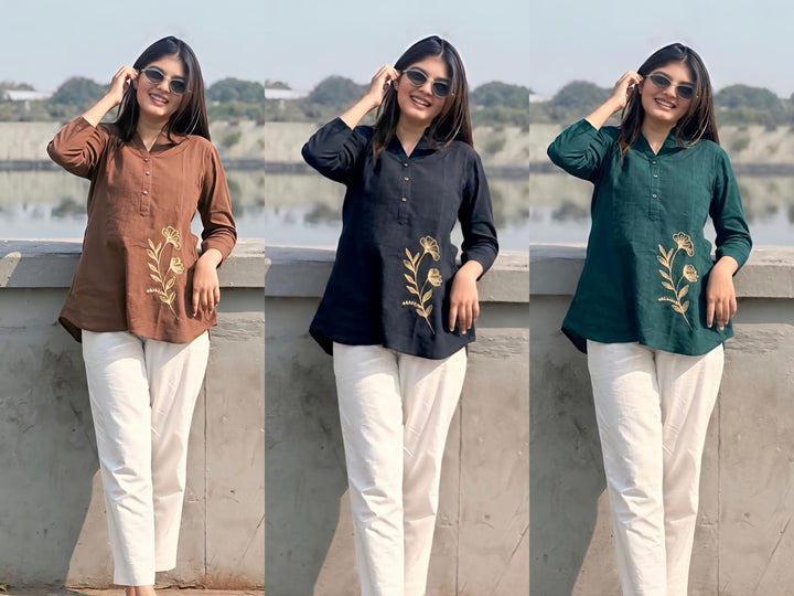 Women's Premium Cotton Slub Co-Ord Set | Embroidered Shirt & Pant Set | Casual, Office & Travel Wear