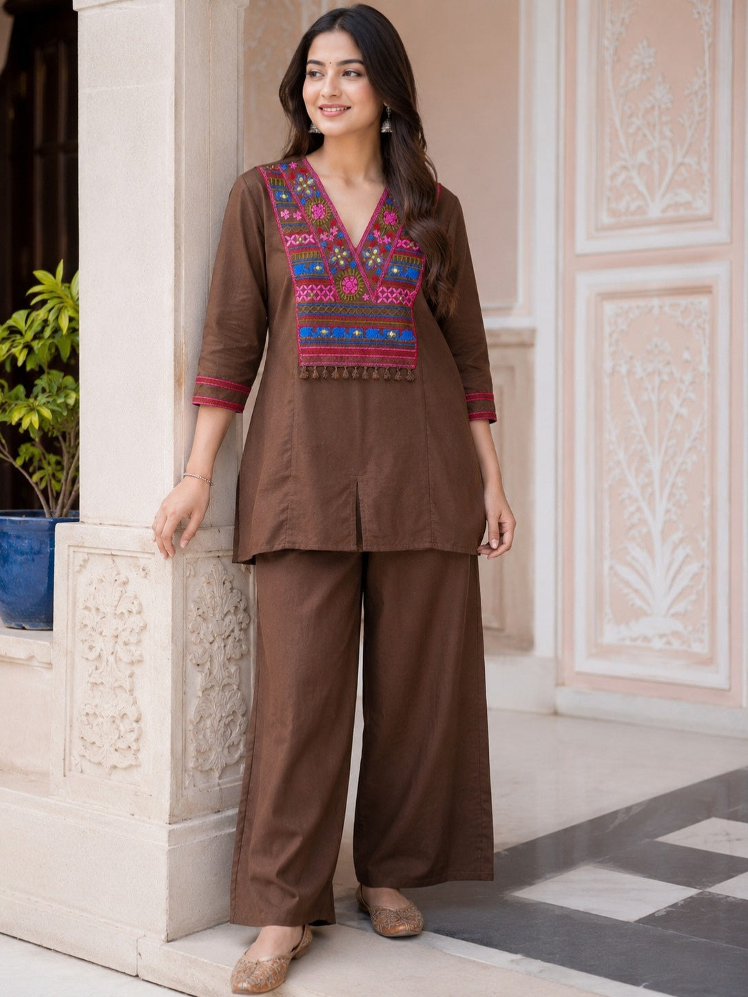 Premium Cotton Embroidered Kurti Pant Co-Ord Set for Women | Ethnic Cotton Suit Set