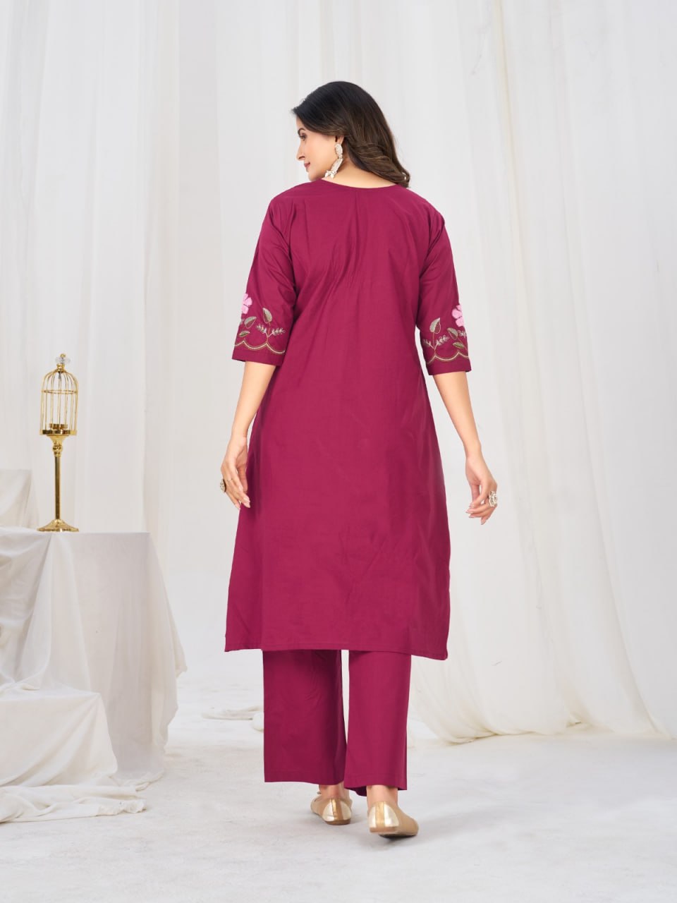 Women’s Pure Cotton Embroidered Anarkali Kurti Pant Dupatta Set | Festive & Party Wear Ethnic Suit Set