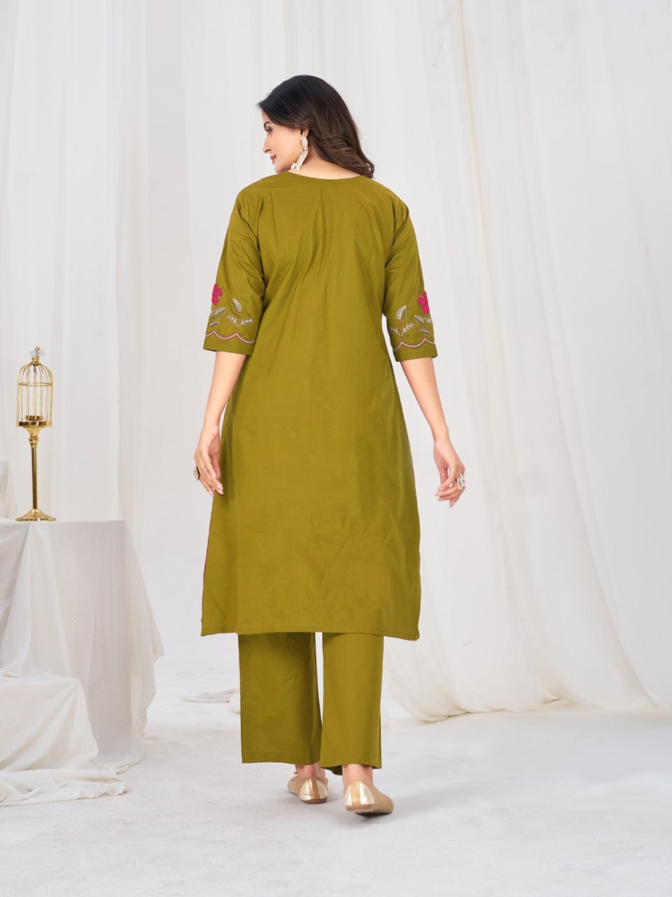 Women’s Pure Cotton Embroidered Anarkali Kurti Pant Dupatta Set | Festive & Party Wear Ethnic Suit Set
