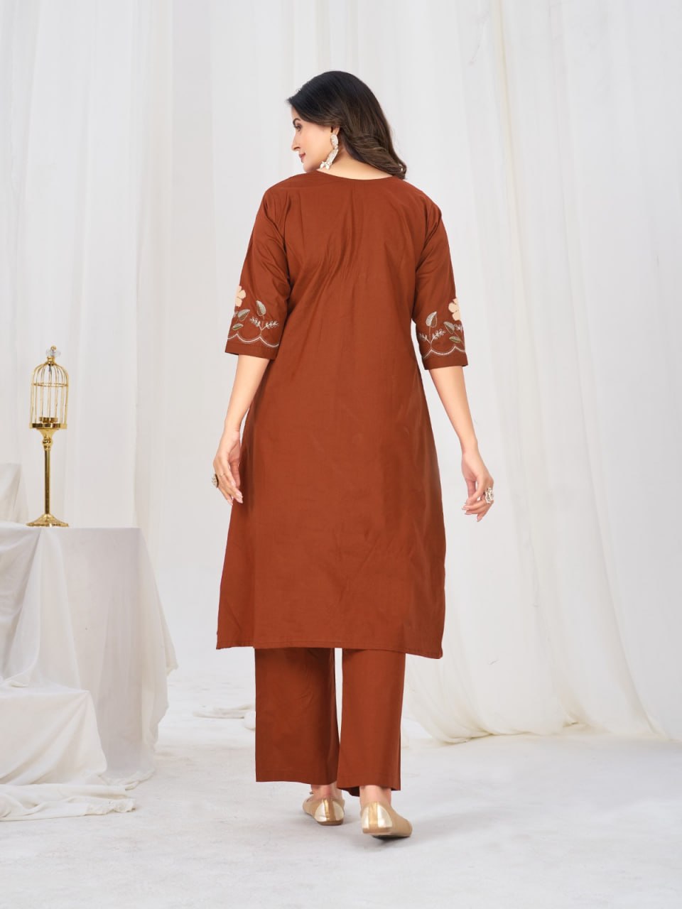 Women’s Pure Cotton Embroidered Anarkali Kurti Pant Dupatta Set | Festive & Party Wear Ethnic Suit Set